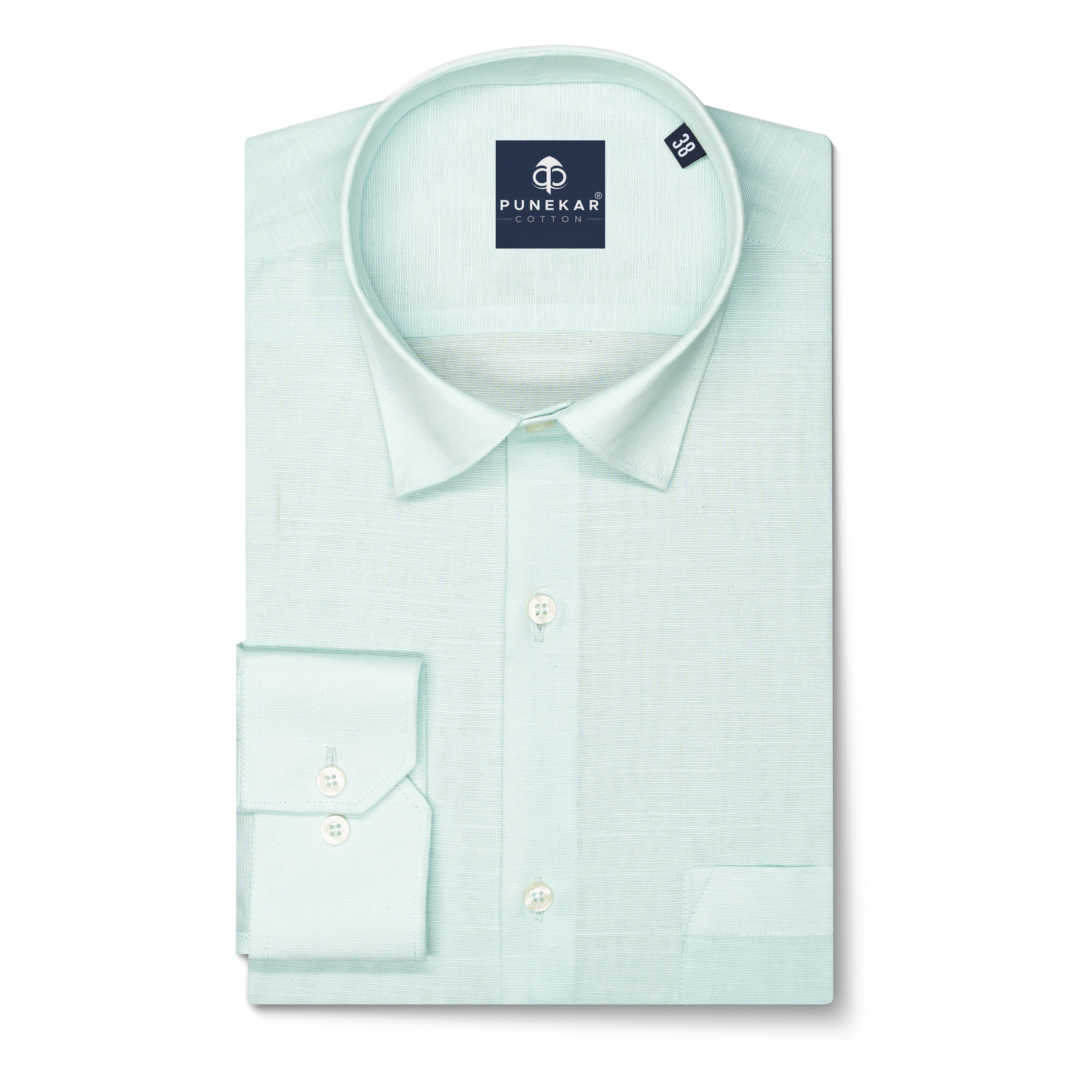 Light Mint Color Lining Texture Pure Cotton Shirt For Men