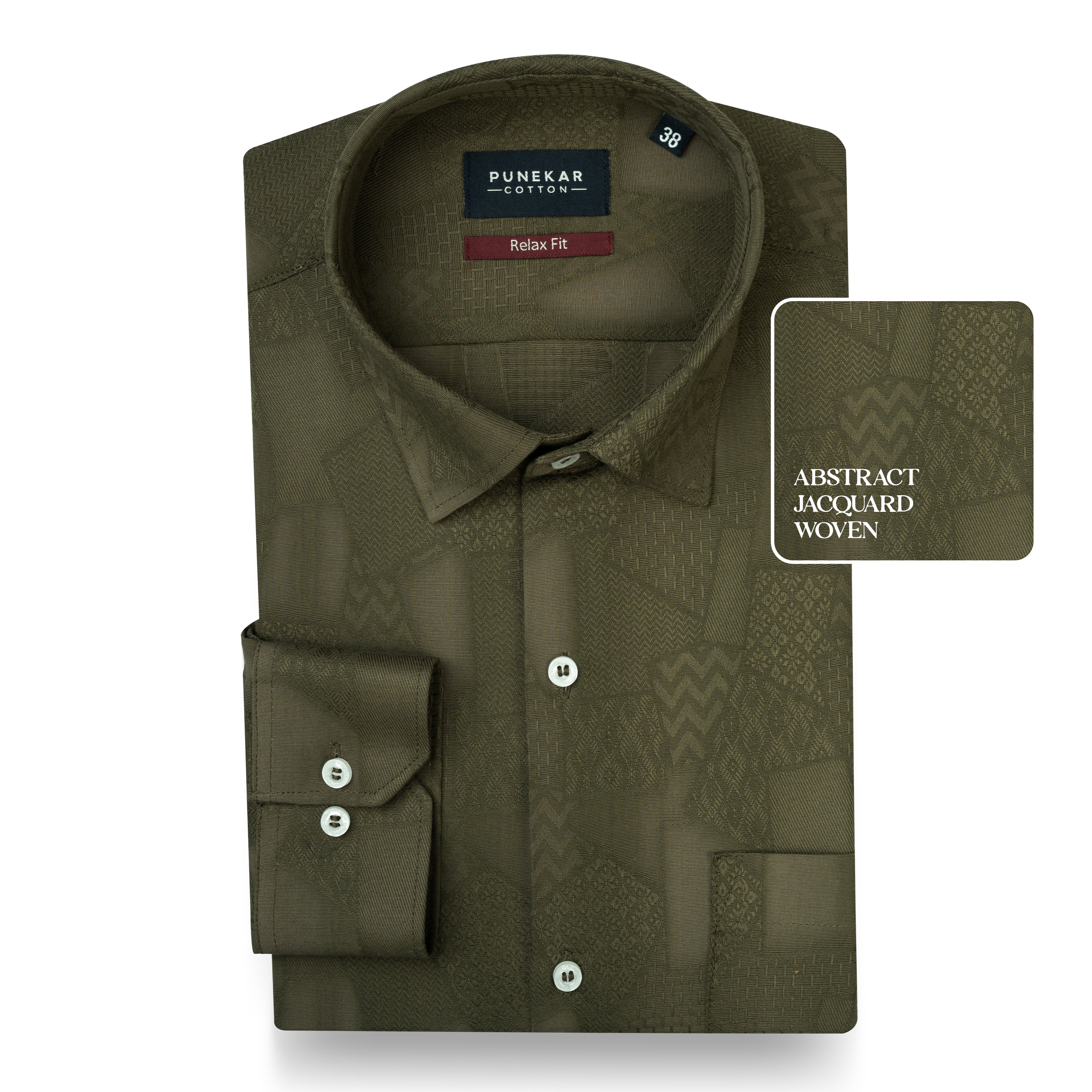 Mehndi Abstract Textured Jacquard Cotton Shirt for Men