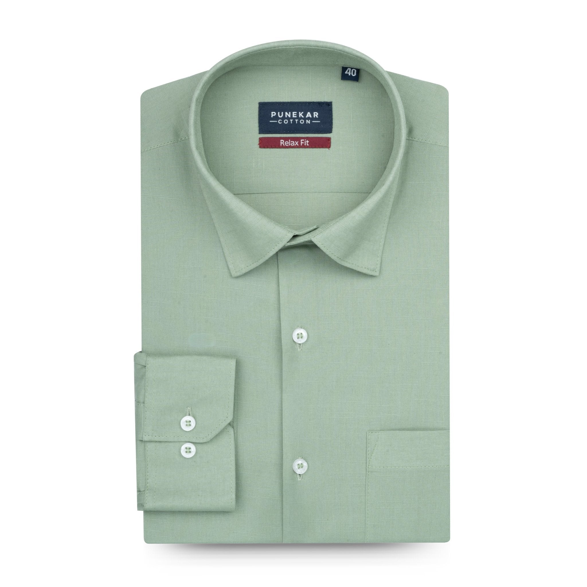 Aqua Green Color Solid Cotton Linen Shirt For Men - Punekar Cotton