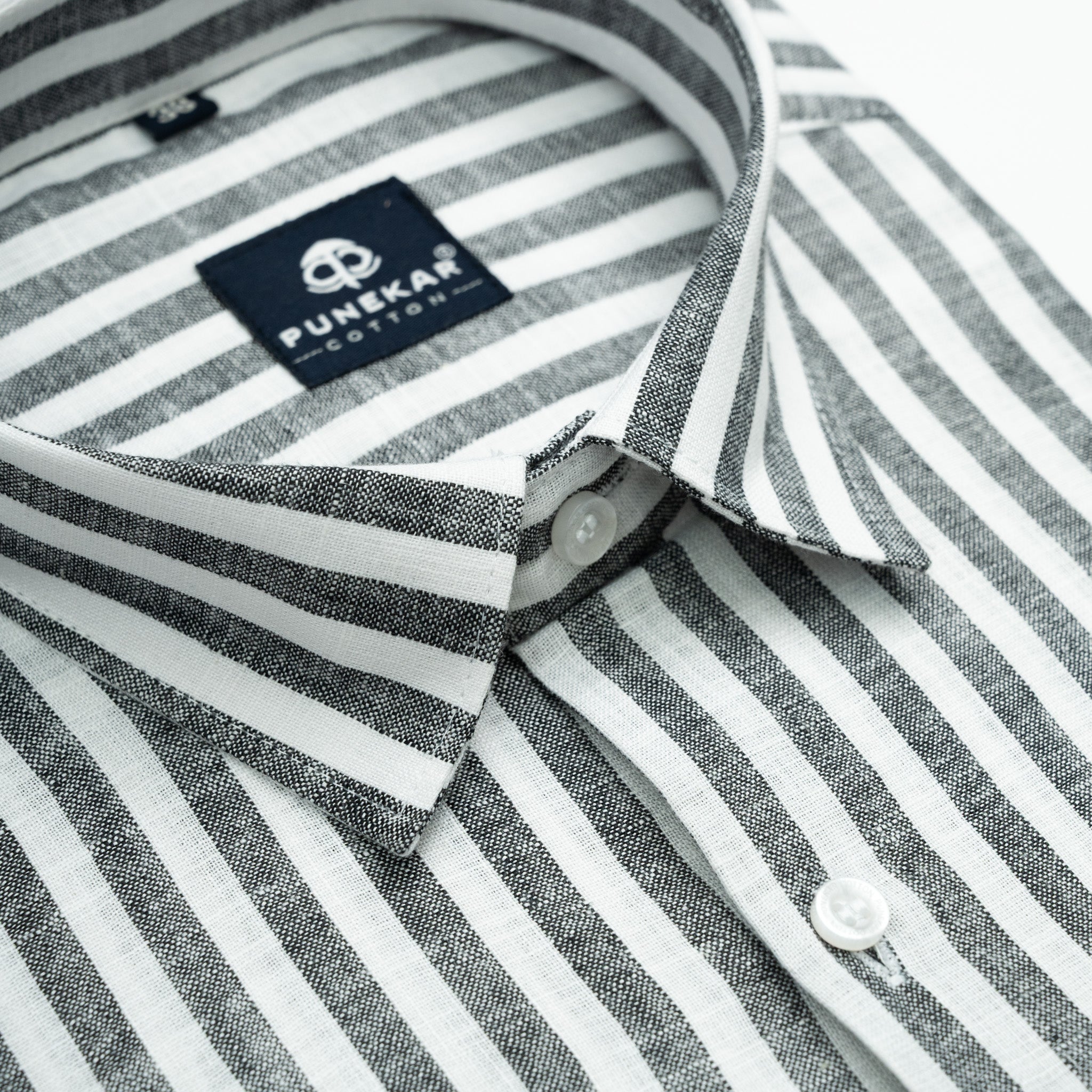 Ash Grey Vertical Stripes Cotton Linen Shirt for Men - Punekar Cotton