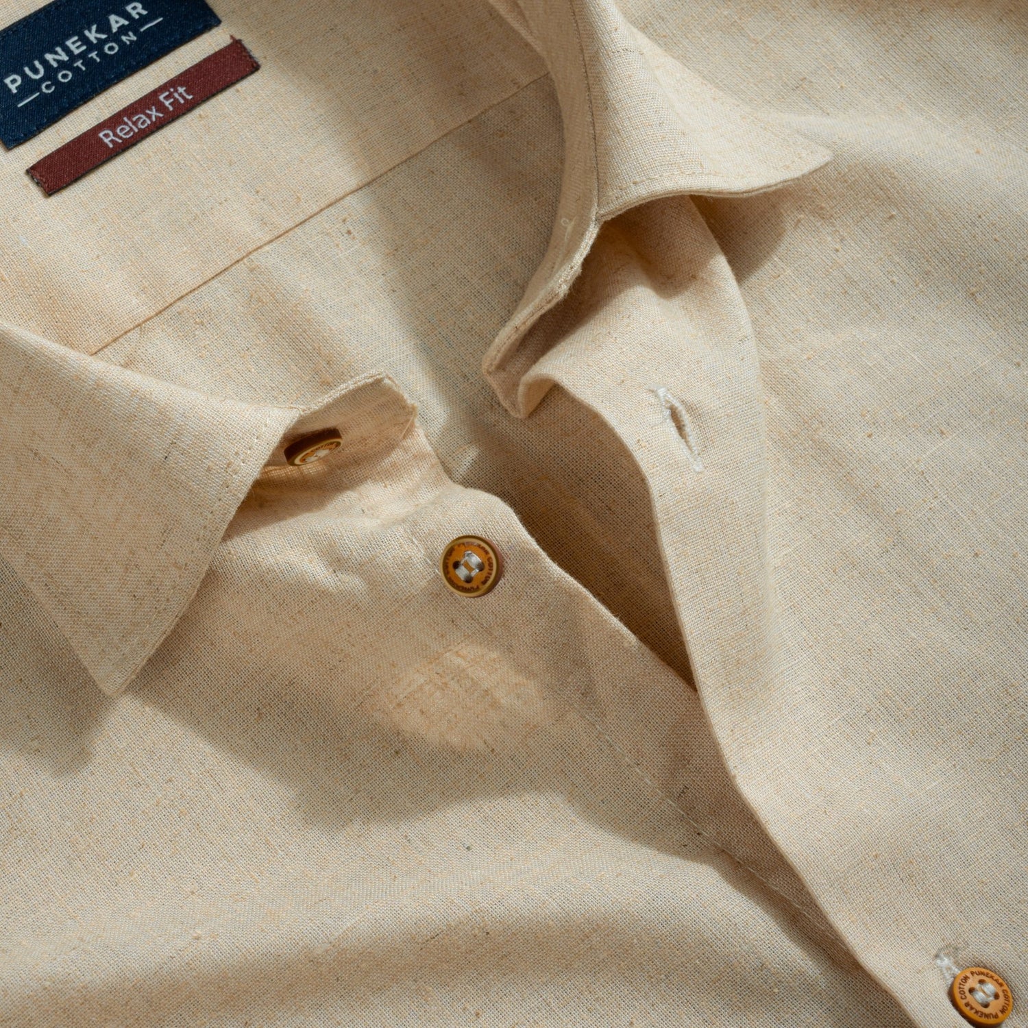 Beige Color Cotton Blend Kosa Texture Shirts For Men - Punekar Cotton