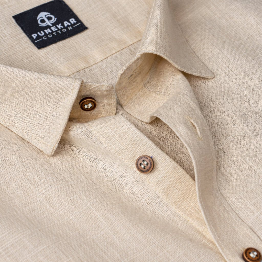 Beige Color Linen Formal Shirts For Men - Punekar Cotton