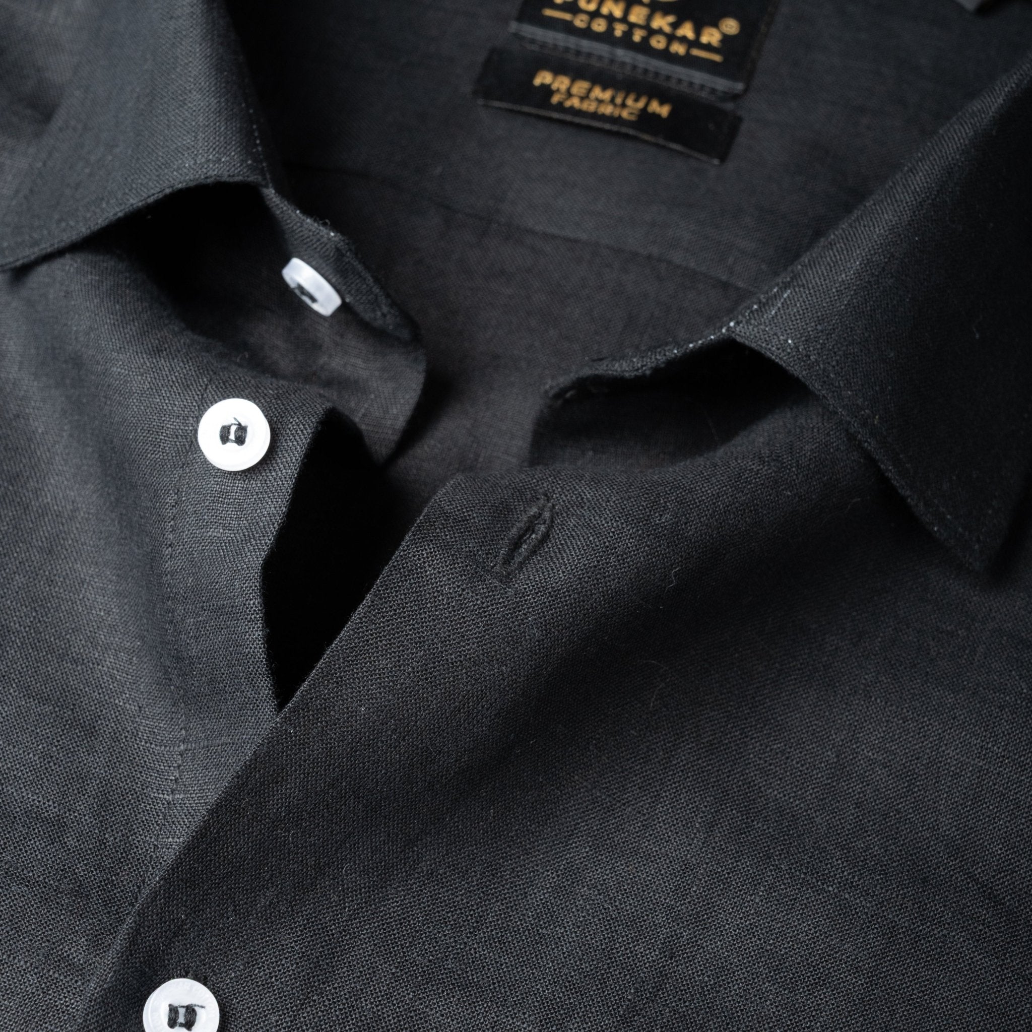 Black Color 60Lea Pure Linen Shirt For Men - Punekar Cotton