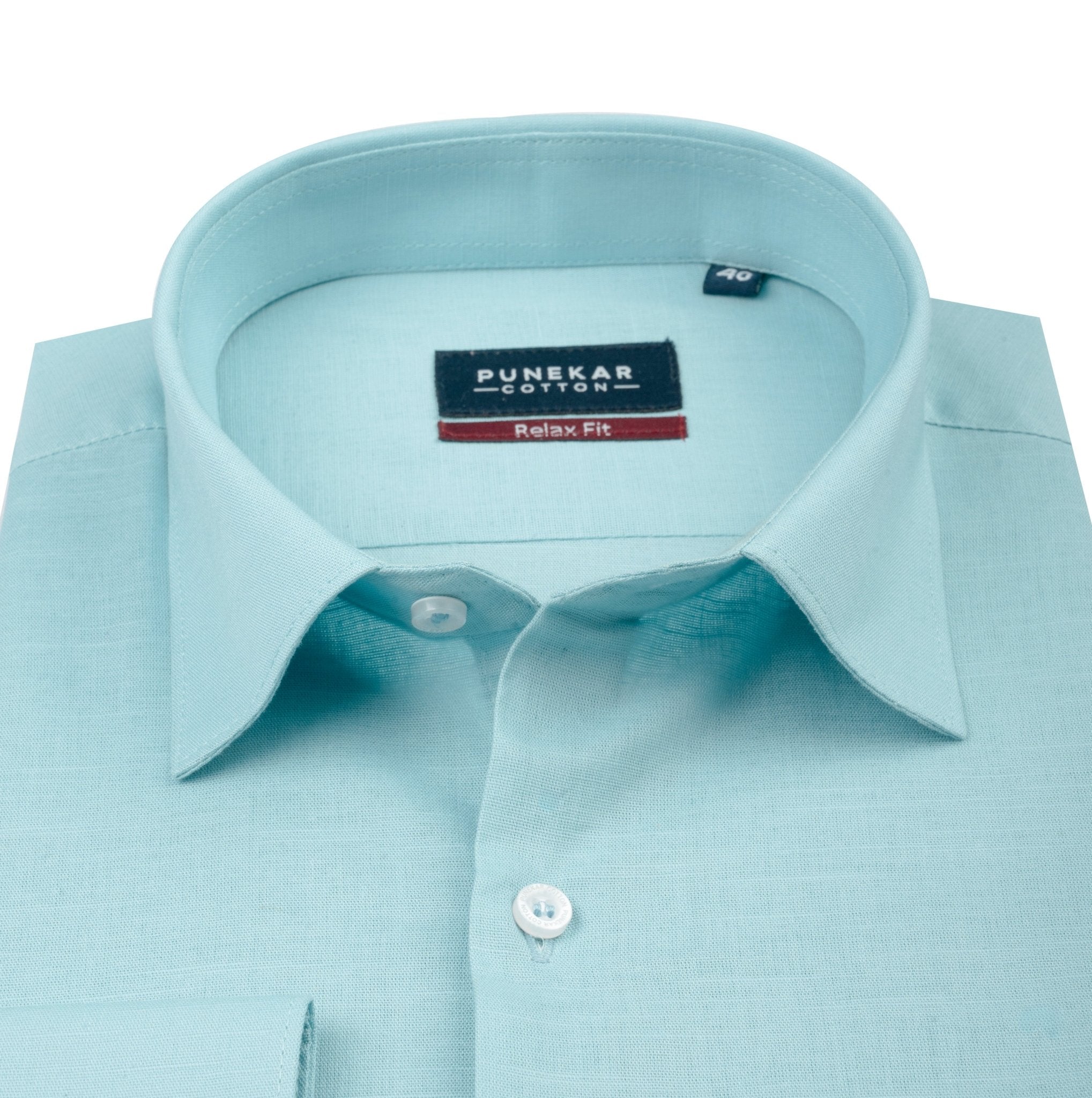 Blue Color Solid Cotton Linen Shirt For Men - Punekar Cotton