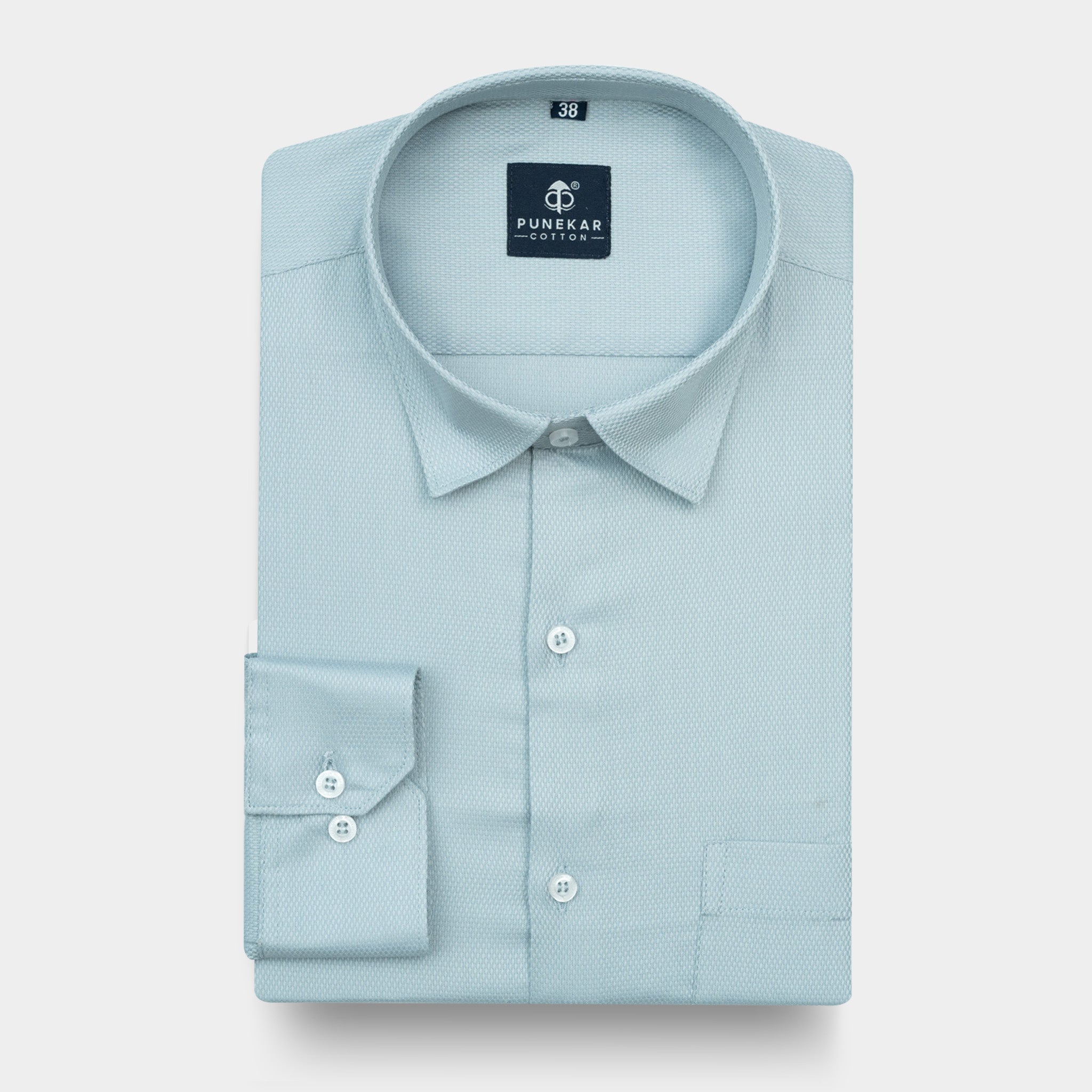 Powder Blue MattMini Textured Cotton Tencel Shirt For Men