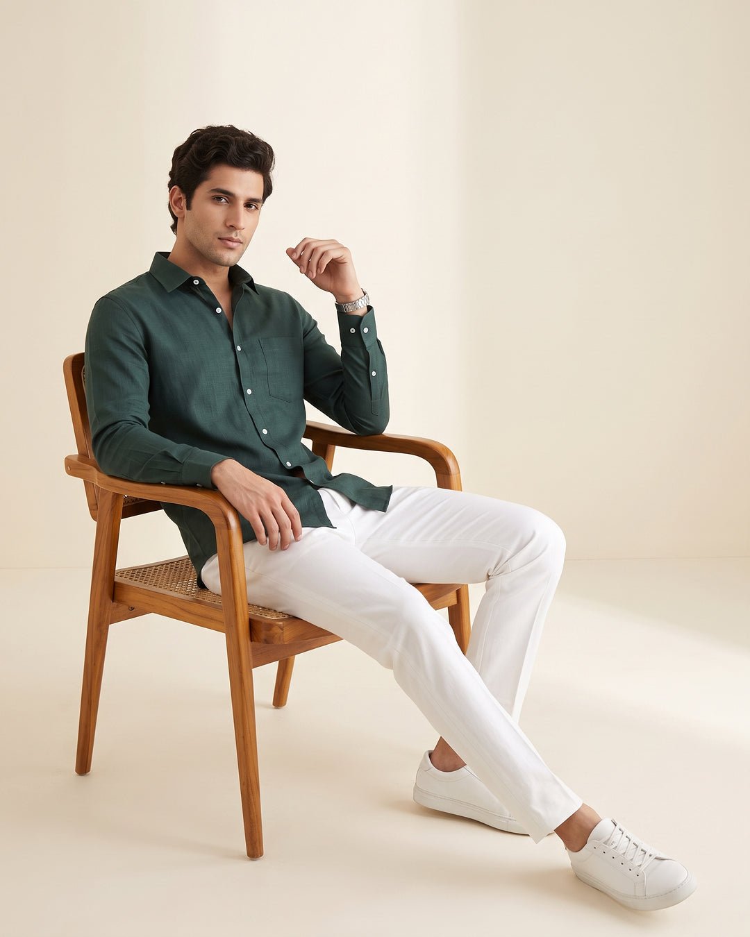 Bottle Green Color 80s Lino Lyocell Shirt For Men - Punekar Cotton
