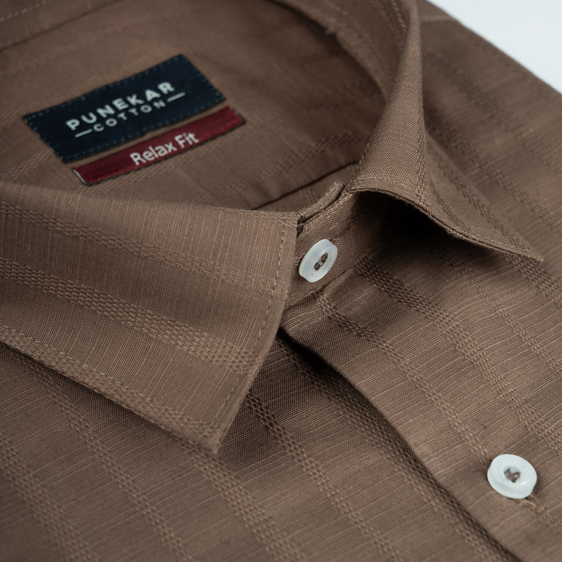 Mud Brown Vertical Stripe Textured Jacquard Shirt for Men