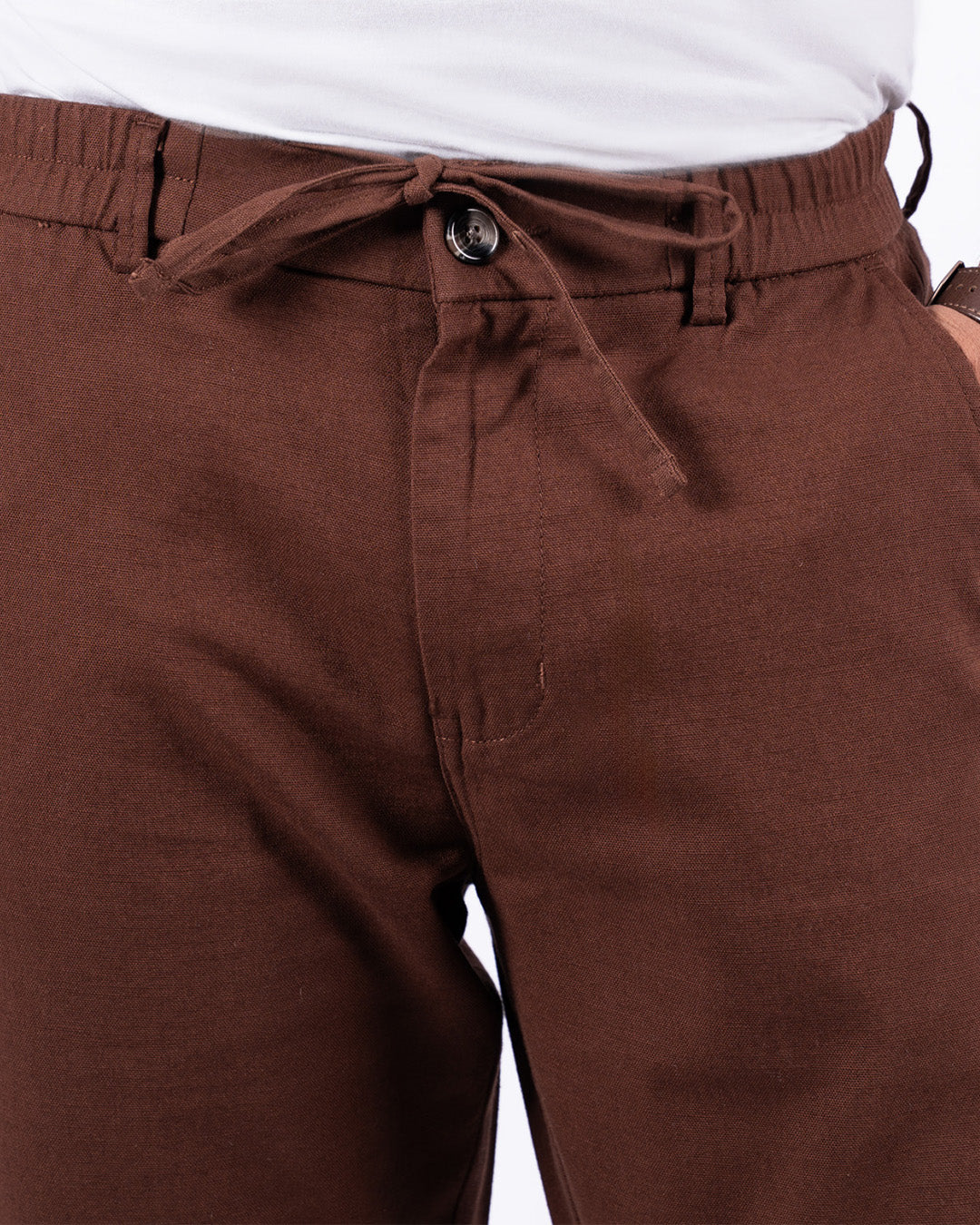 Brown Everyday Cotton Linen Straight-Fit Pants for Men