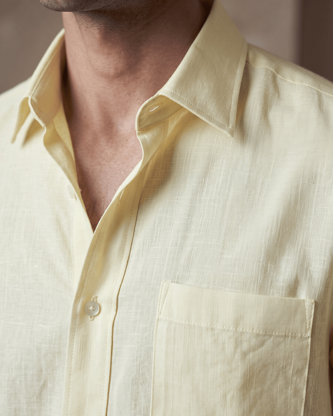 Butter Yellow Color 80s Lino Lyocell Shirt For Men - Punekar Cotton