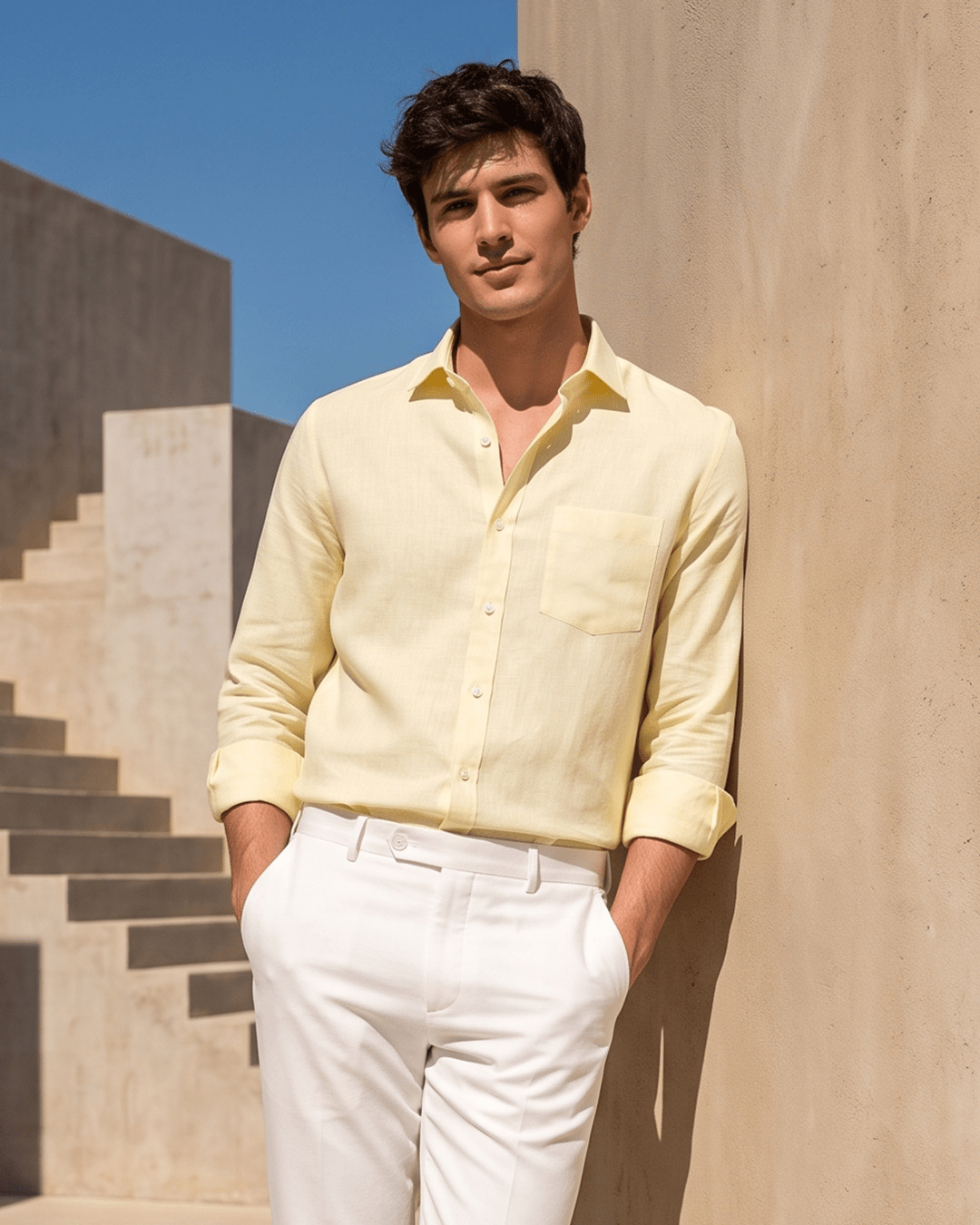 Butter Yellow Color 80s Lino Lyocell Shirt For Men - Punekar Cotton