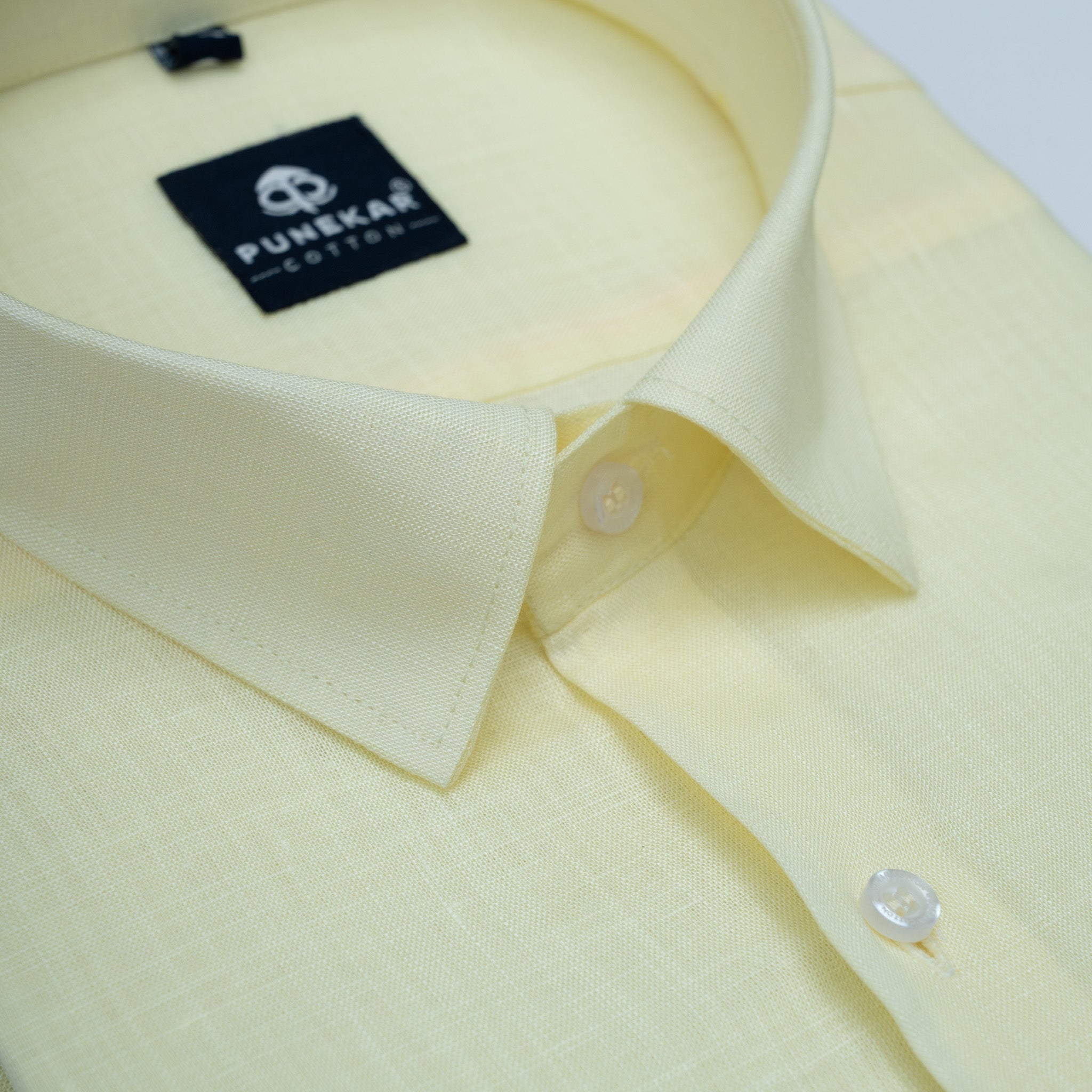 Butter Yellow Color 80s Lino Lyocell Shirt For Men - Punekar Cotton