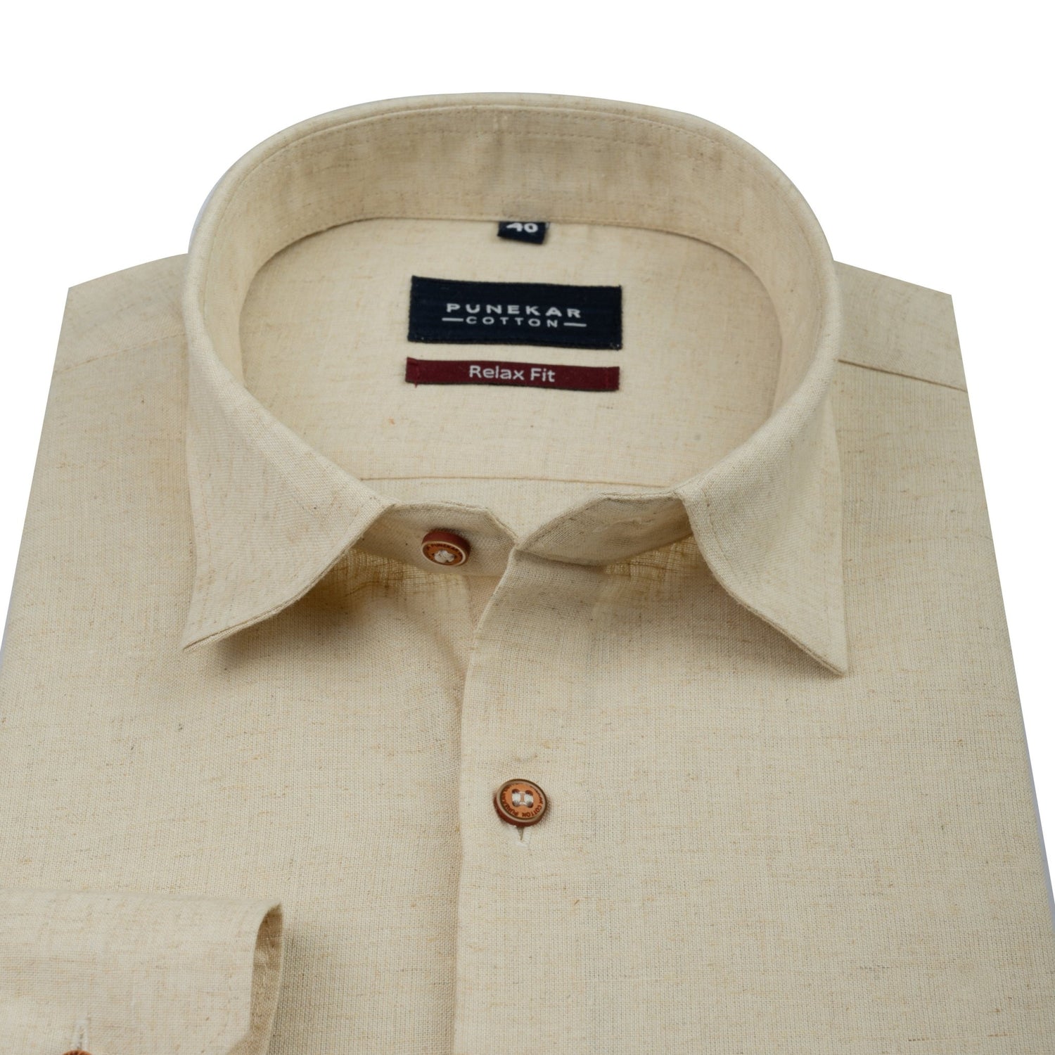 Cream Color Cotton Blend Kosa Texture Shirts For Men - Punekar Cotton