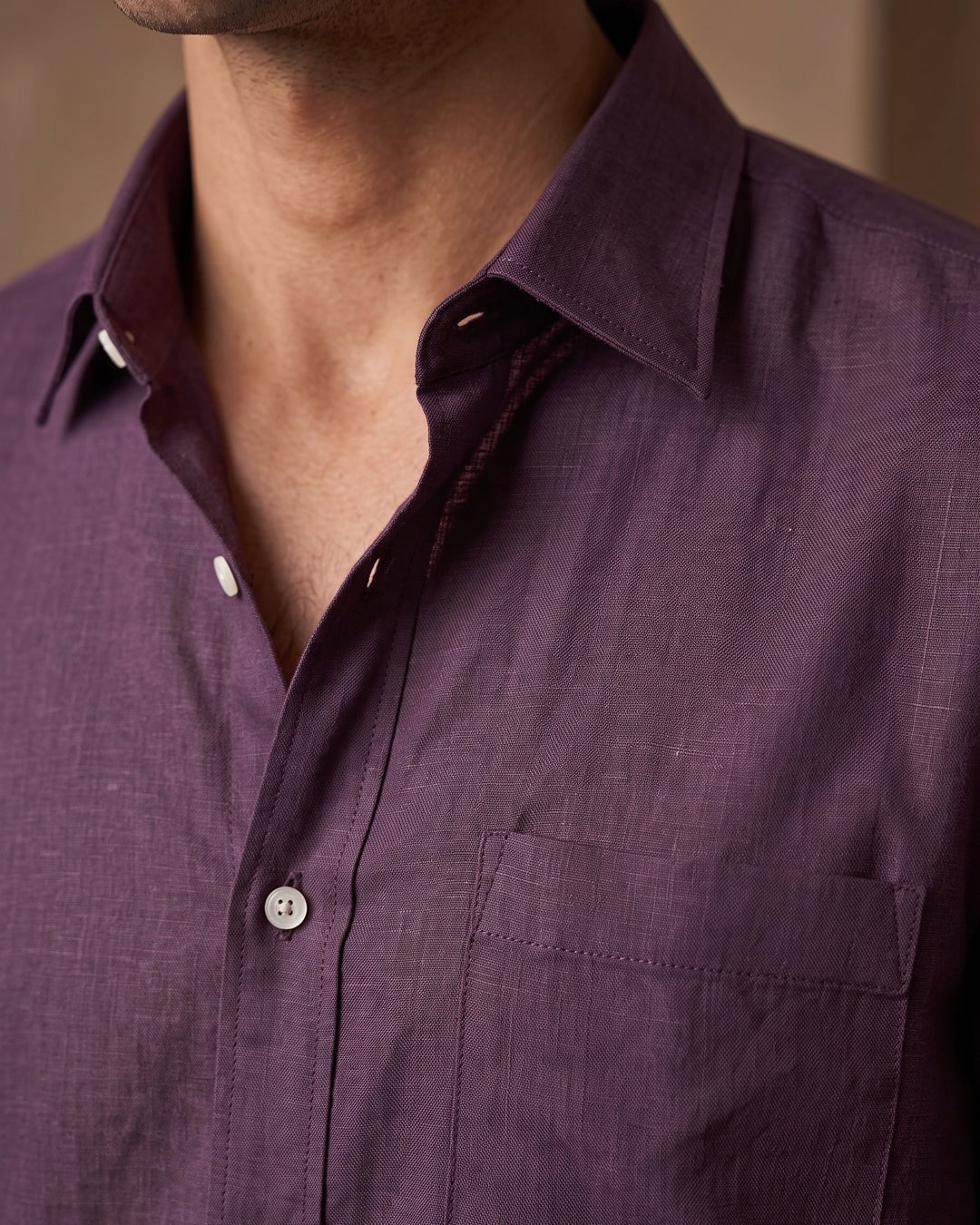Deep Plum Color 80s Lino Lyocell Shirt For Men - Punekar Cotton