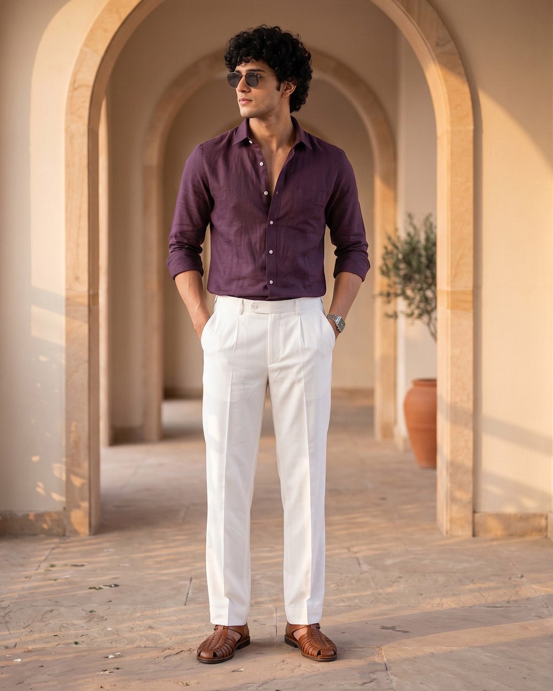 Deep Plum Color 80s Lino Lyocell Shirt For Men - Punekar Cotton