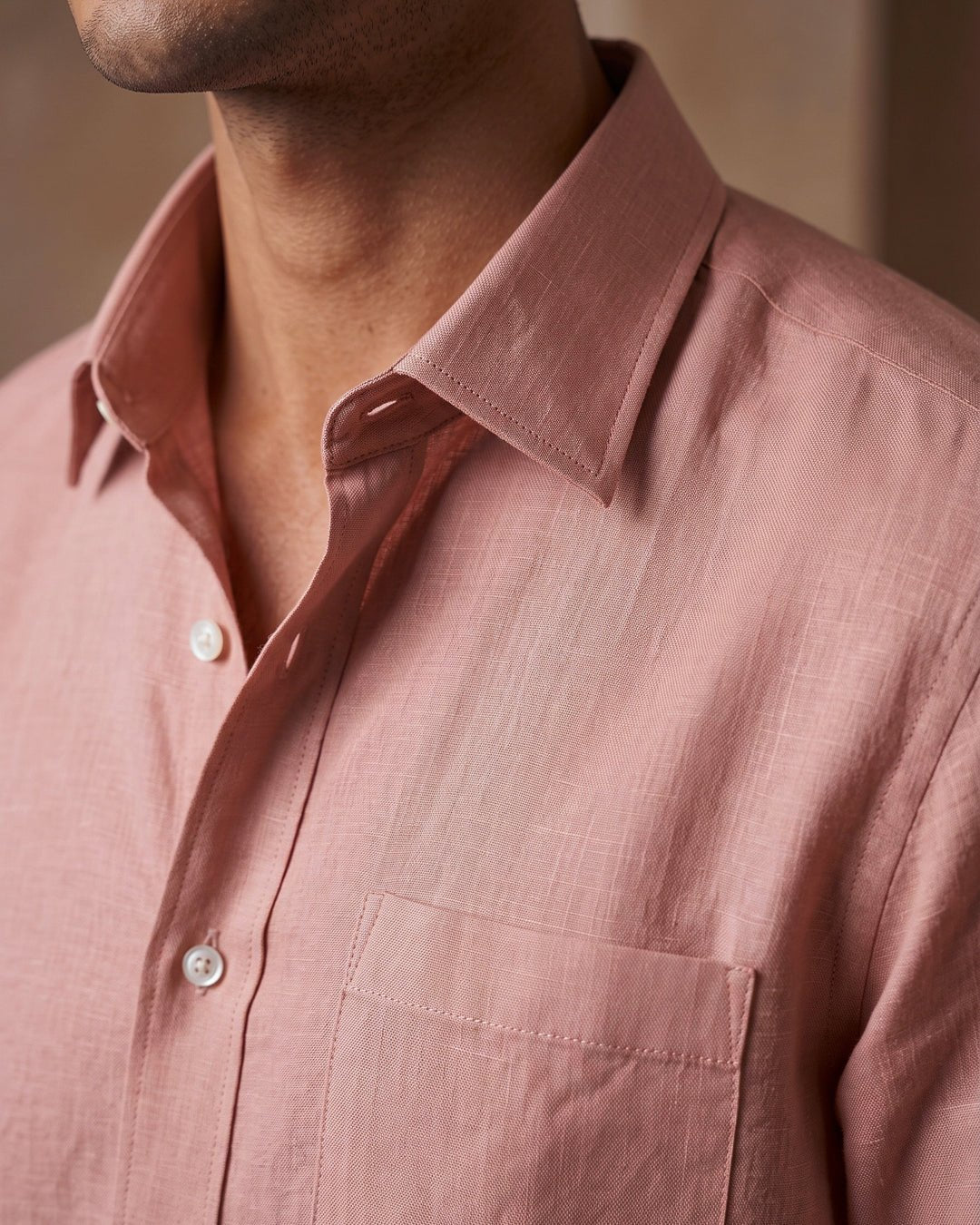 Dusty Clay Color 80s Lino Lyocell Shirt For Men - Punekar Cotton