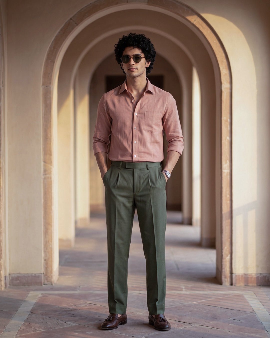 Dusty Clay Color 80s Lino Lyocell Shirt For Men - Punekar Cotton