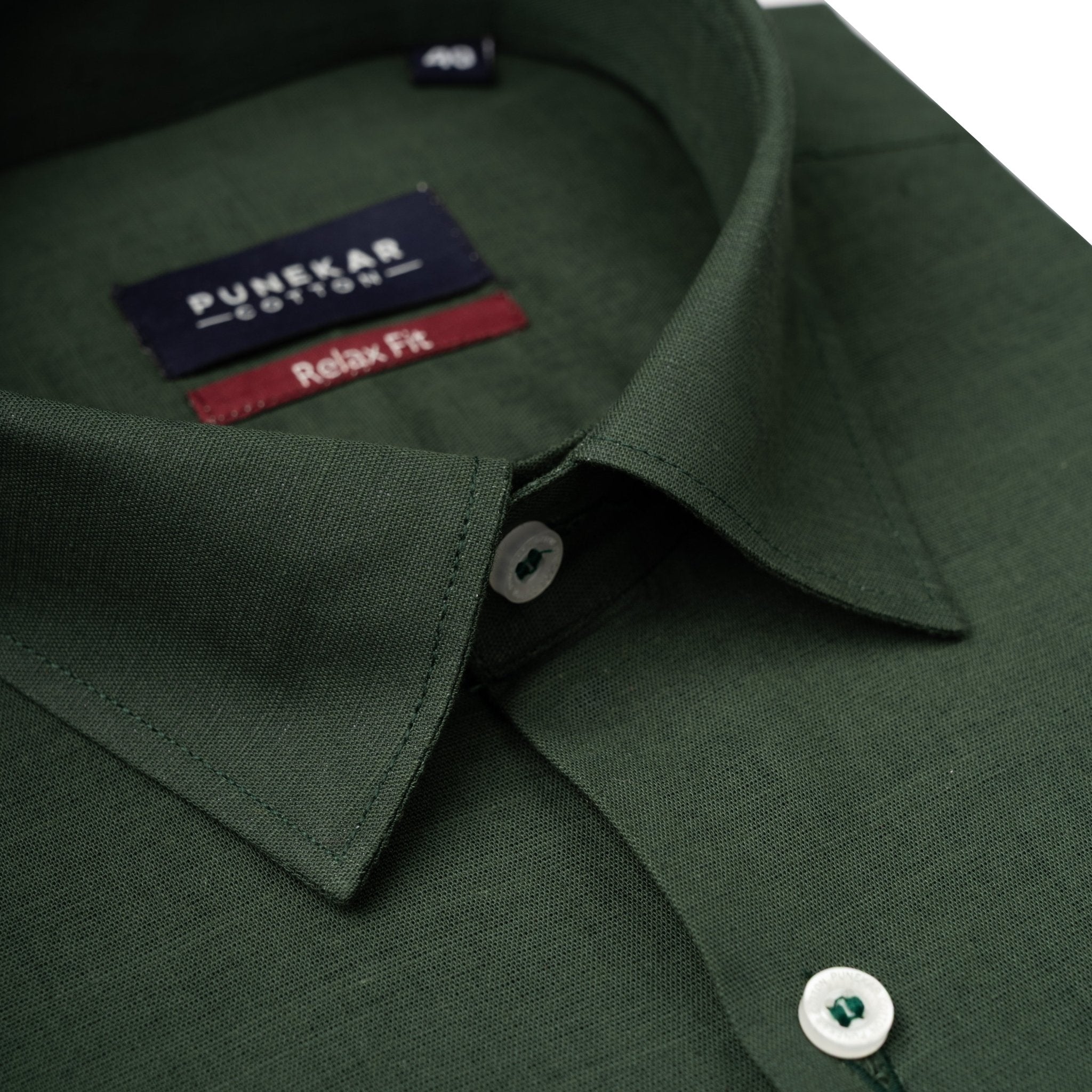 Forest Green Color Solid Cotton Linen Shirt For Men - Punekar Cotton