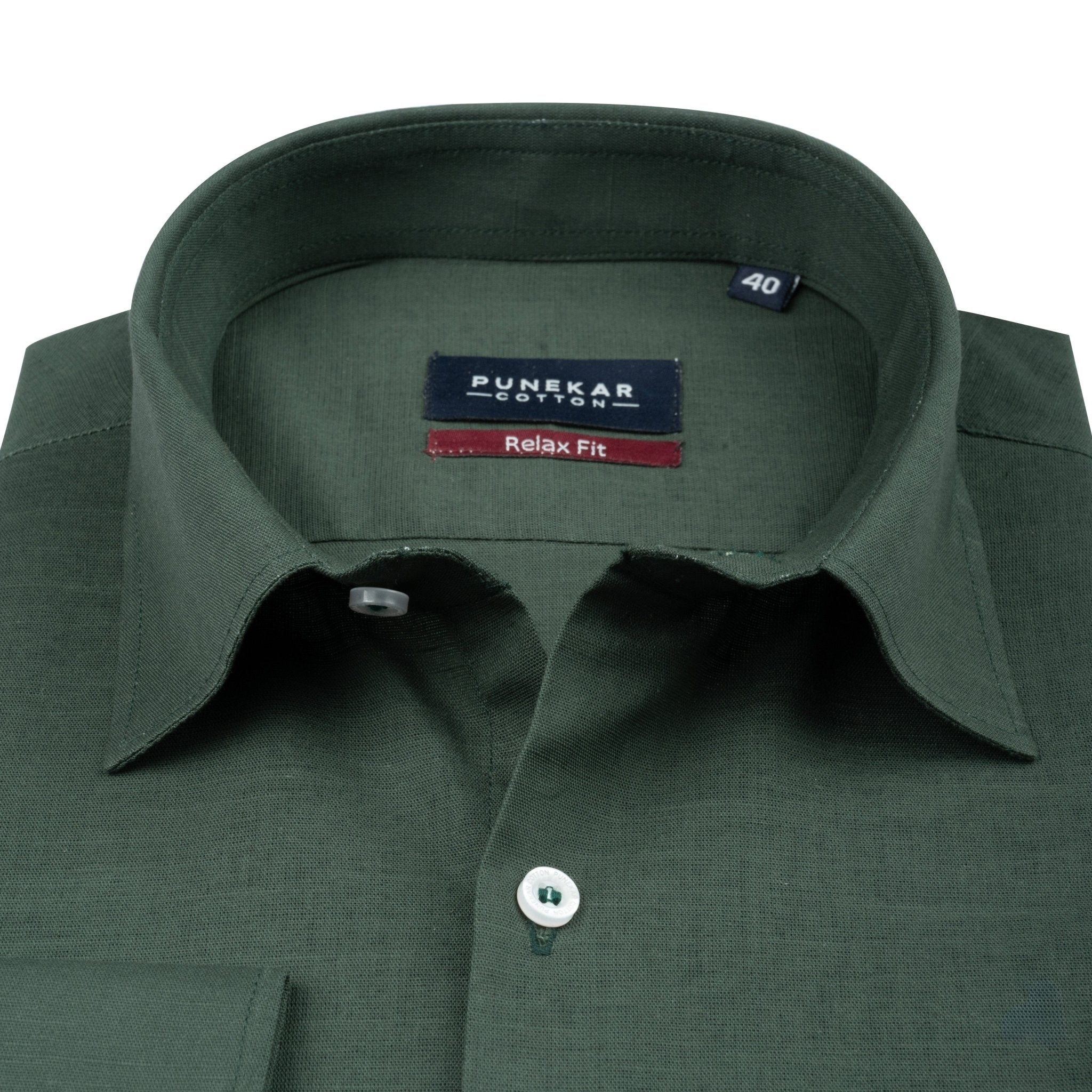 Forest Green Color Solid Cotton Linen Shirt For Men - Punekar Cotton