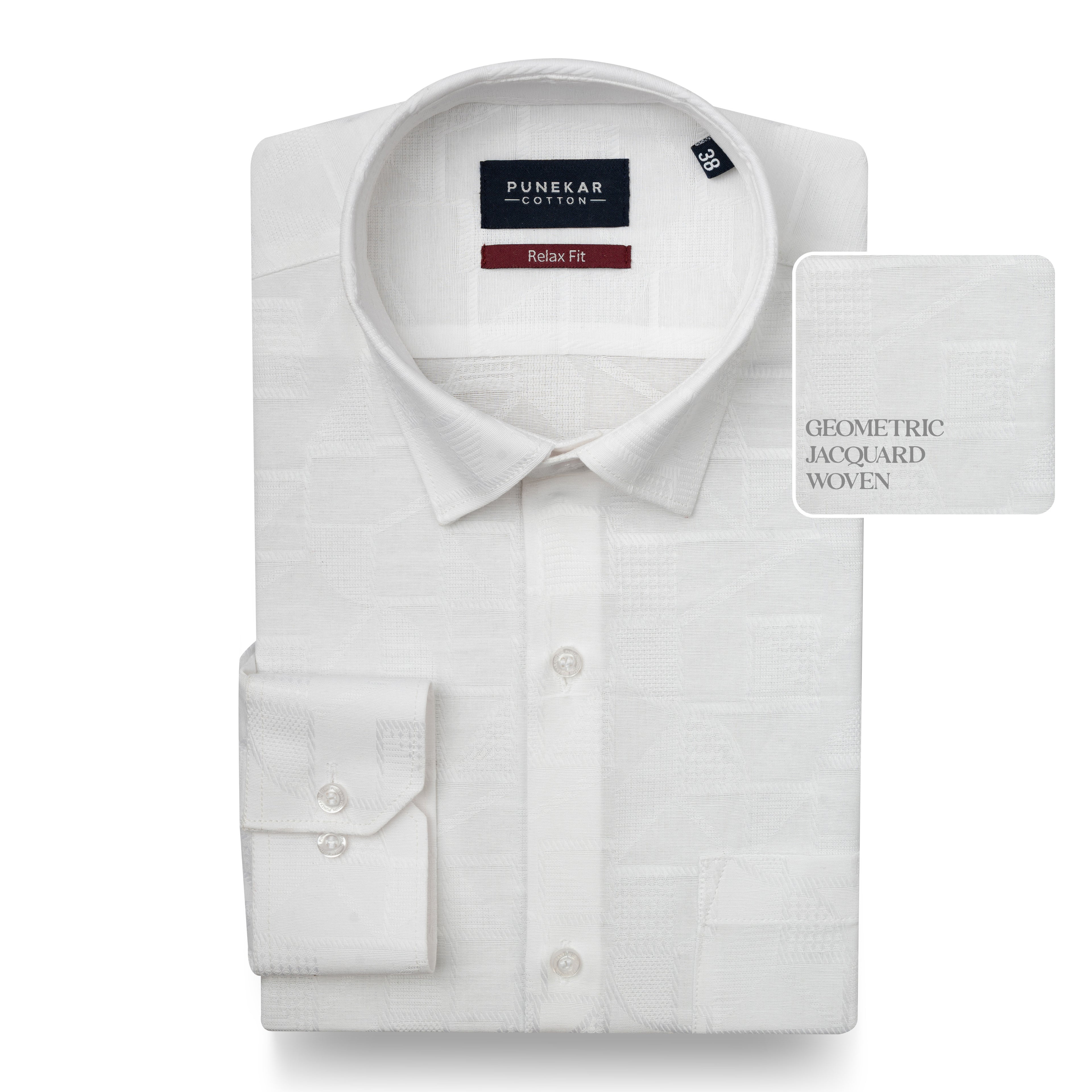White Colour Geometric Jacquard Texture Shirt for Men