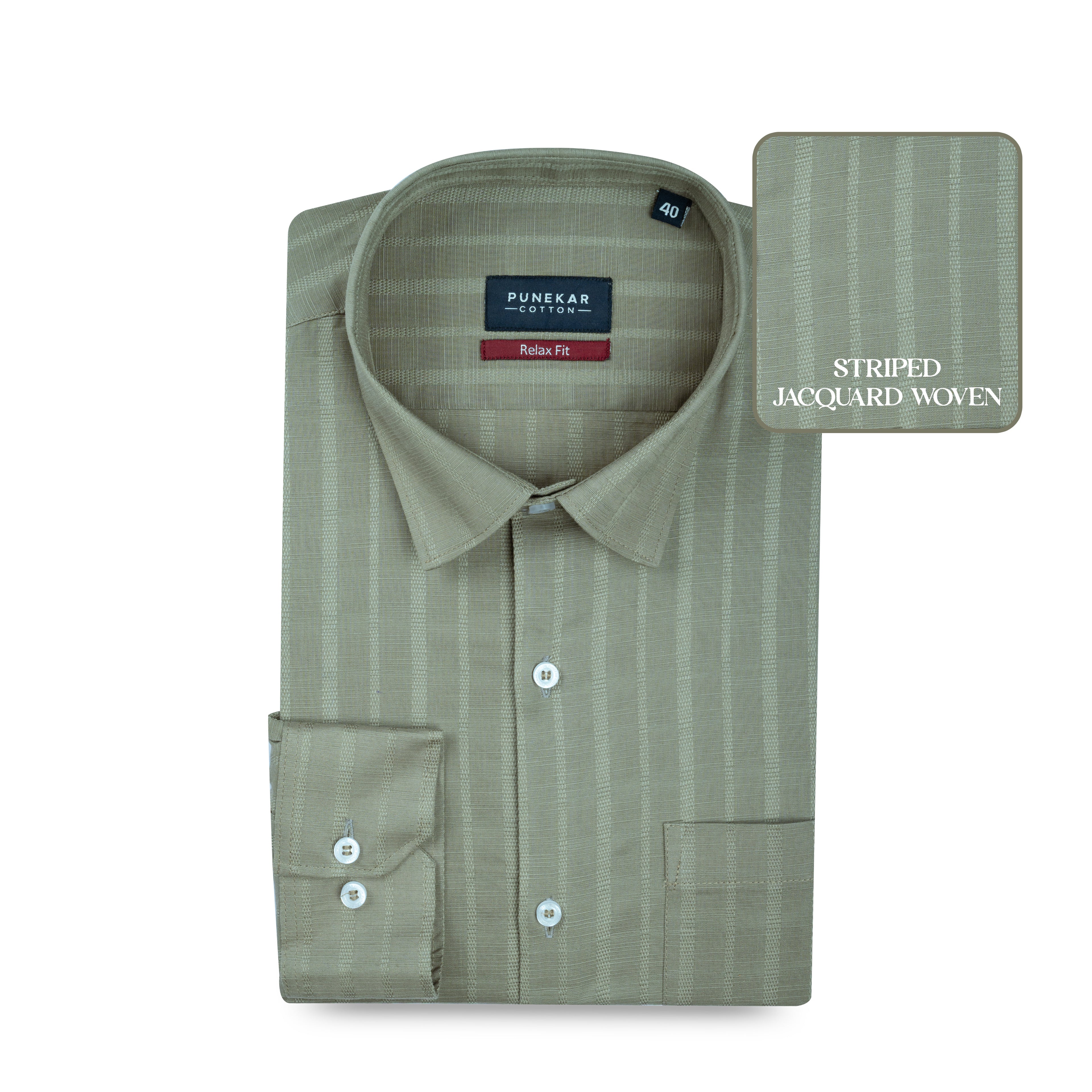 Pista Green Vertical Stripe Textured Jacquard Shirt for Men