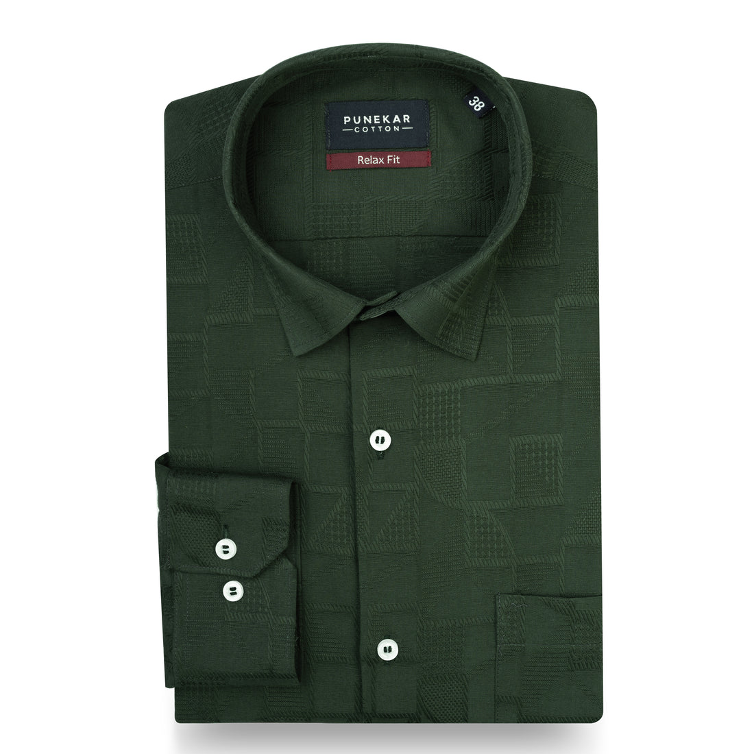 Dark Green Colour Geometric Jacquard Texture Shirt for Men