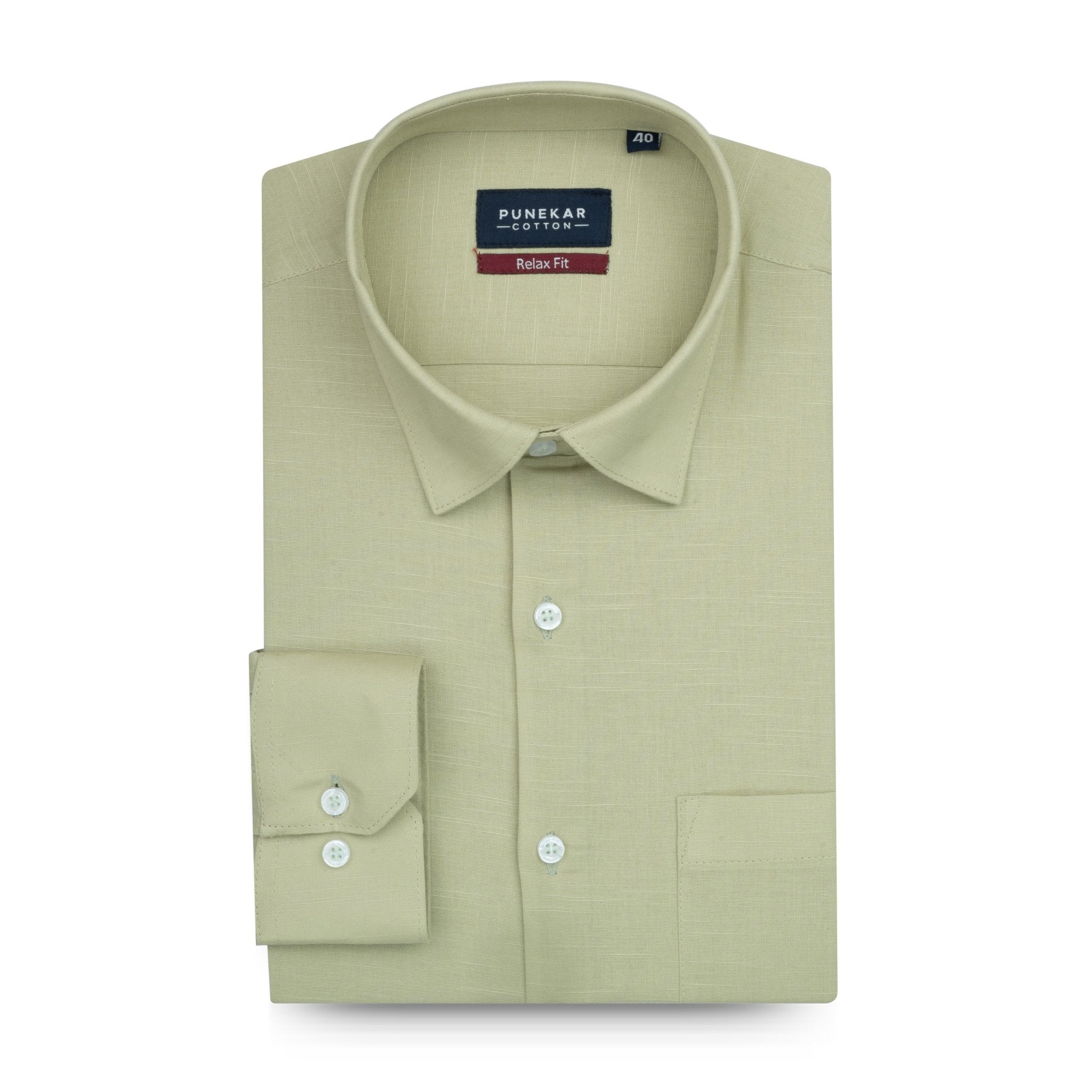 Khaki Green Color Solid Cotton Linen Shirt For Men - Punekar Cotton