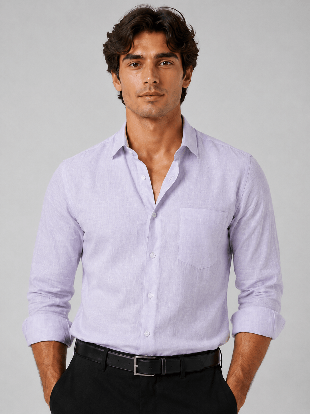 Lavender Color 60Lea Pure Linen Shirt For Men - Punekar Cotton