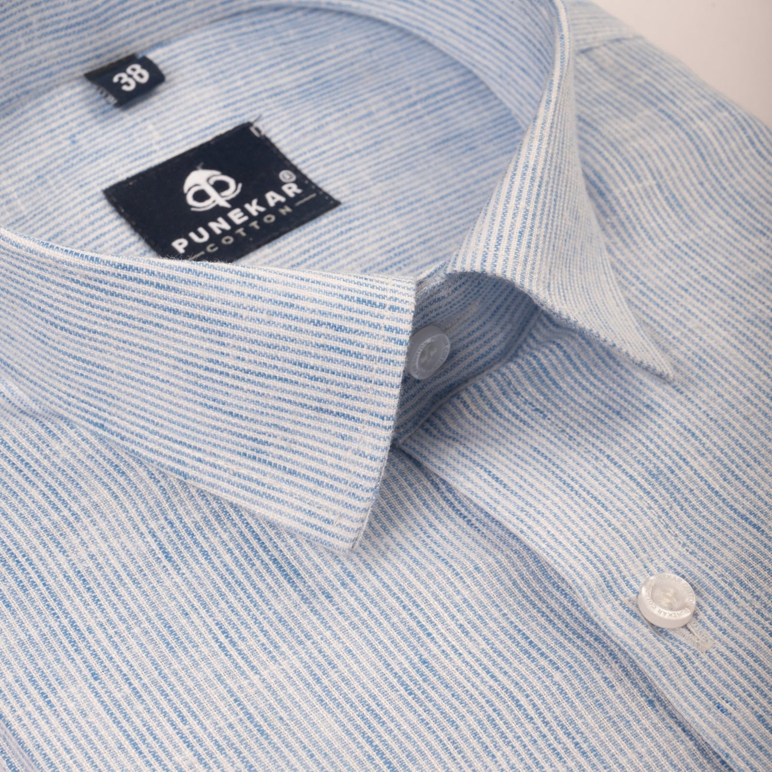 Light Blue Color Hand Woven Cotton Stripe Shirt For Men - Punekar Cotton