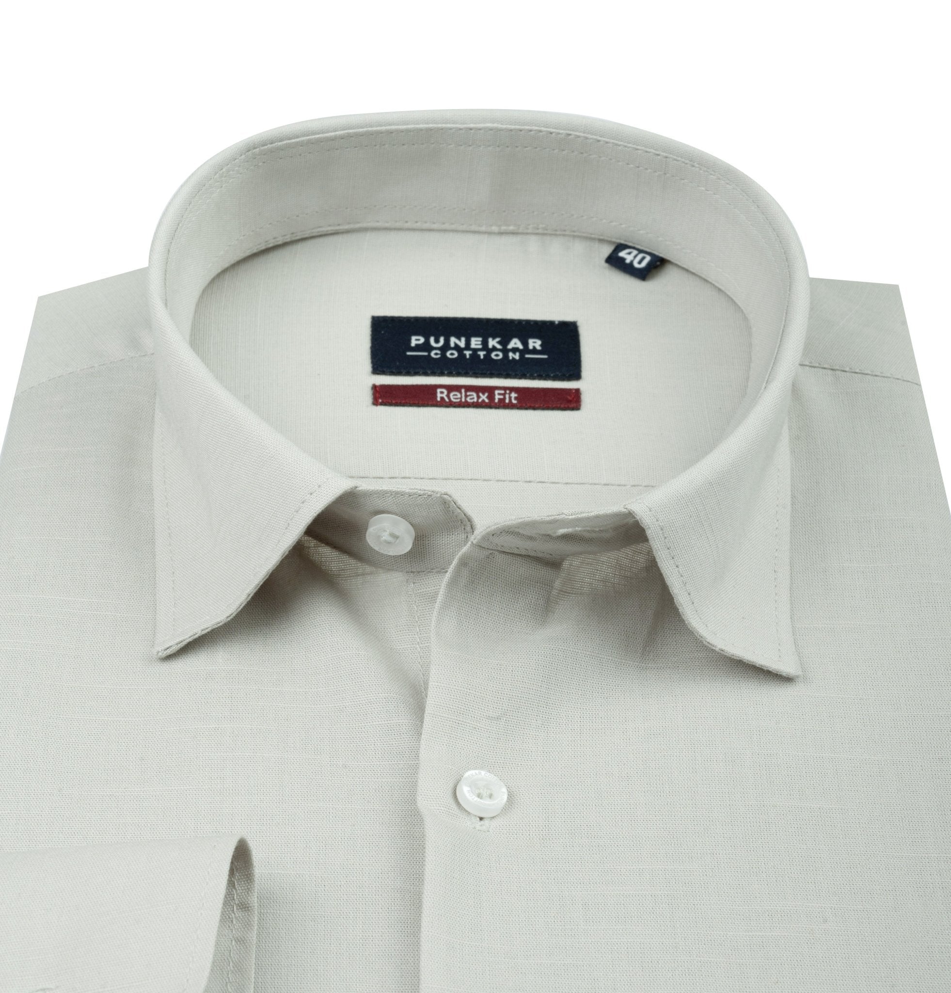 Light Grey Color Solid Cotton Linen Shirt For Men - Punekar Cotton