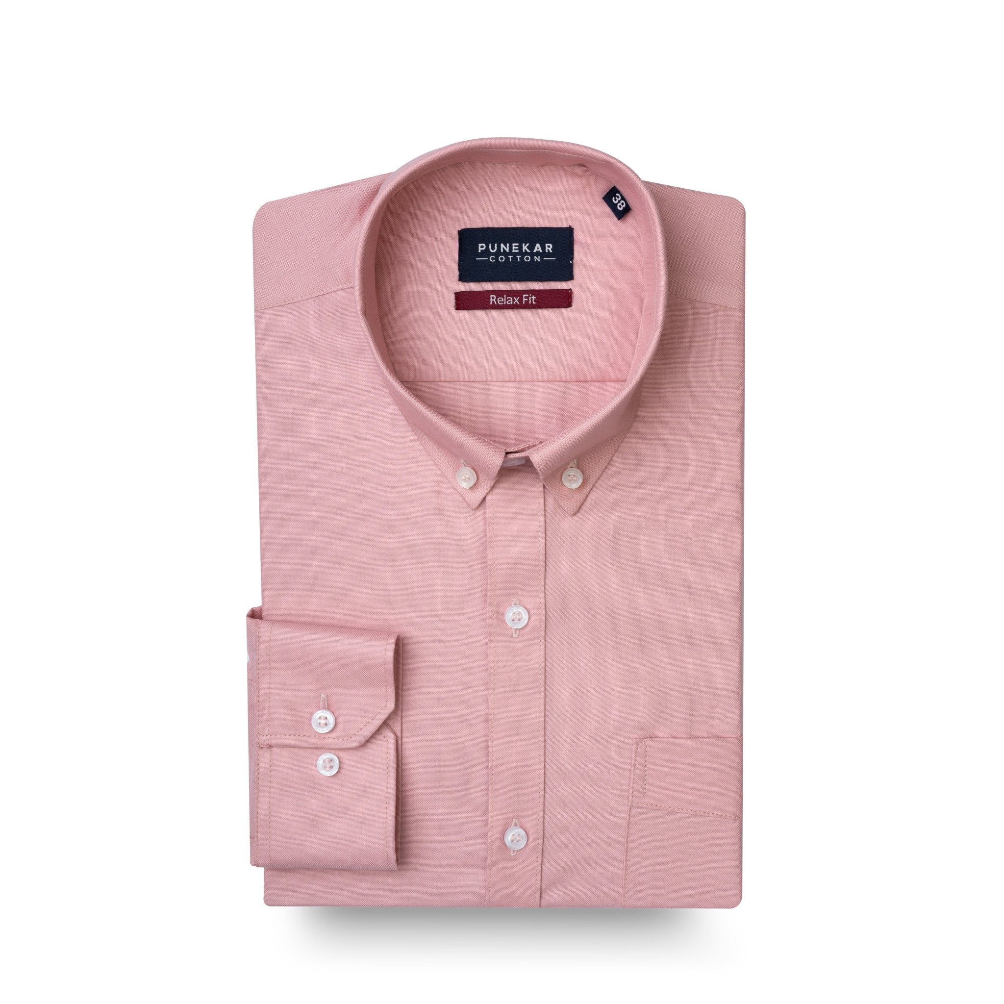 Light Rose Colour Cotton Oxford Button Down Collar Shirt For Men - Punekar Cotton