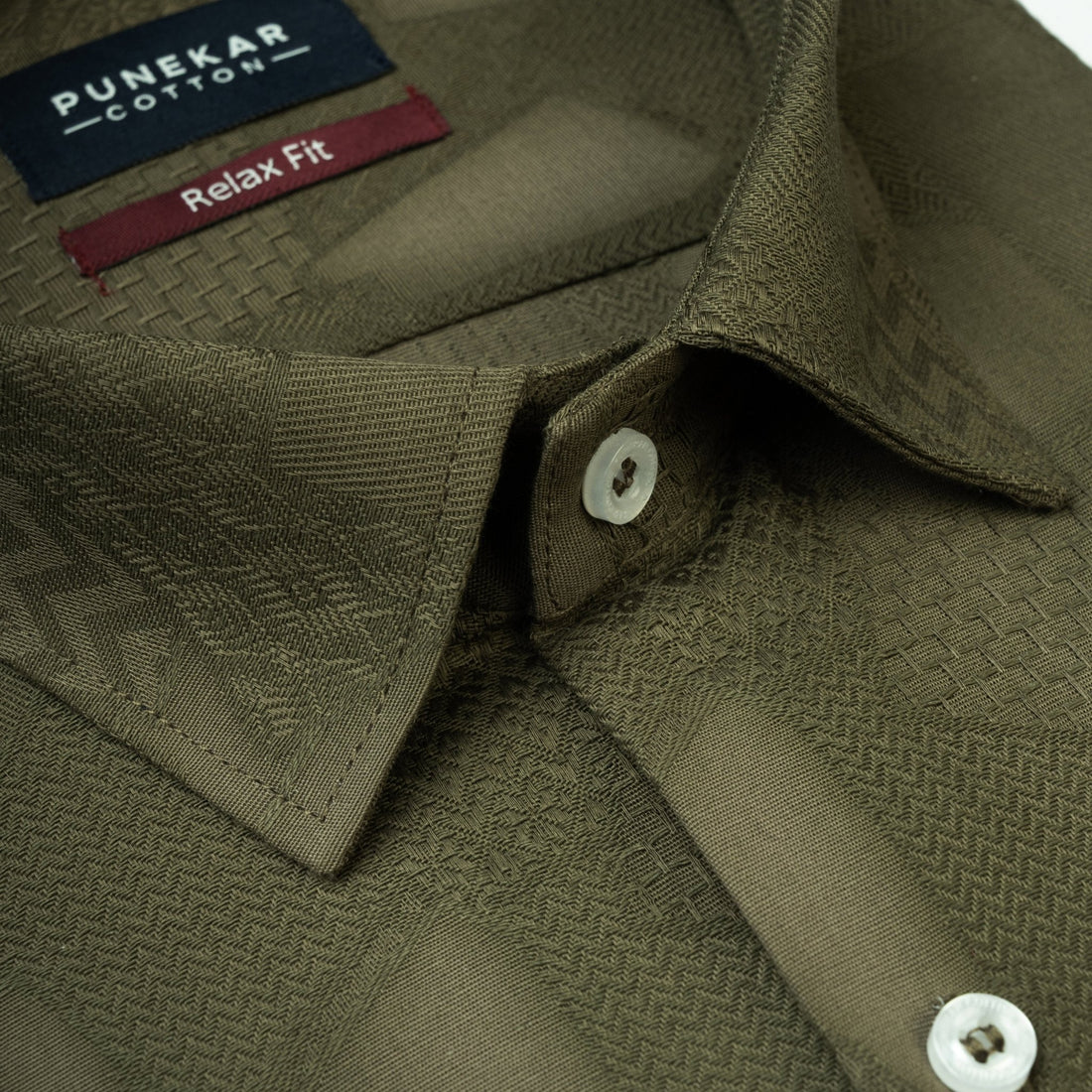 Mehndi Abstract Textured Jacquard Cotton Shirt for Men - Punekar Cotton