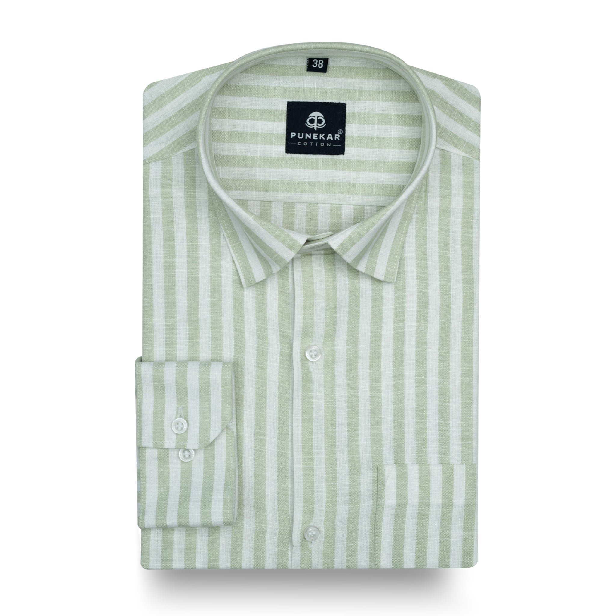 Mint Green Vertical Stripes Cotton Linen Shirt for Men - Punekar Cotton