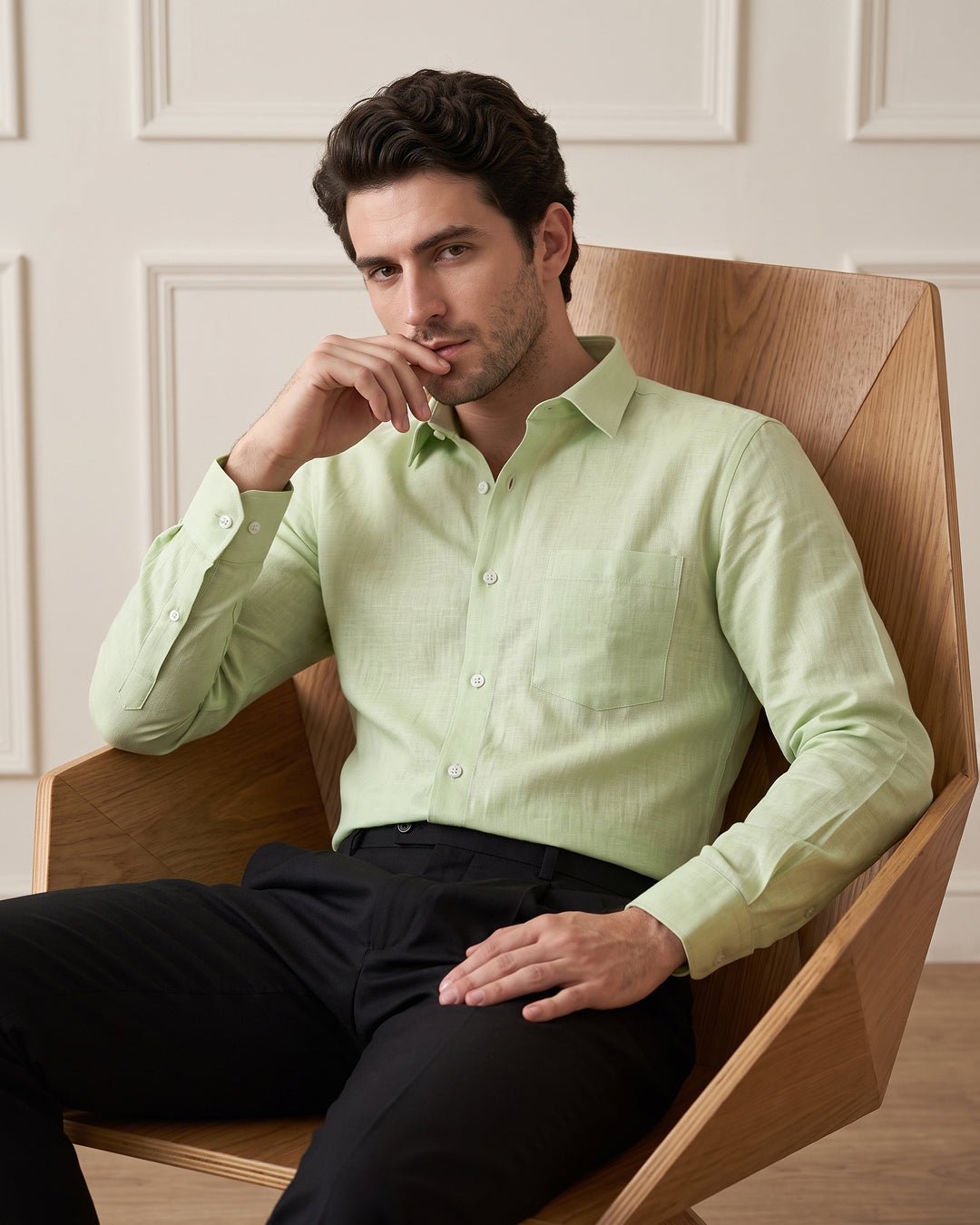 Pista Green Color 80s Lino Lyocell Shirt For Men - Punekar Cotton