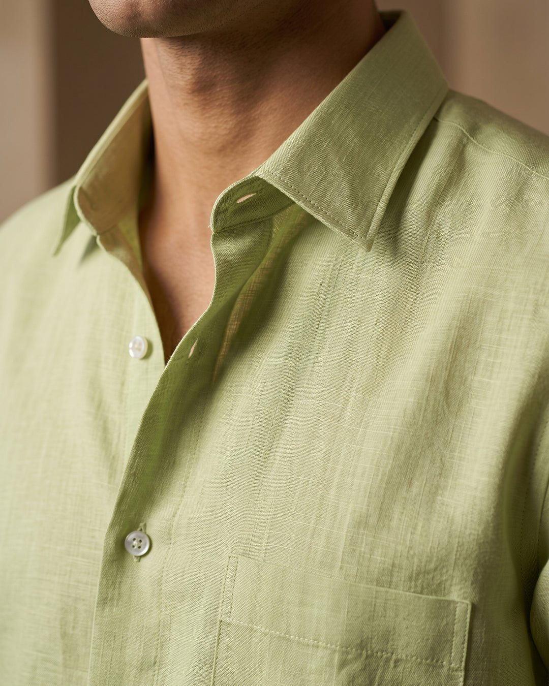 Pista Green Color 80s Lino Lyocell Shirt For Men - Punekar Cotton
