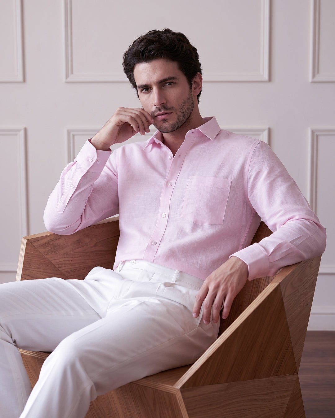 Powder Pink Color 80s Lino Lyocell Shirt For Men - Punekar Cotton