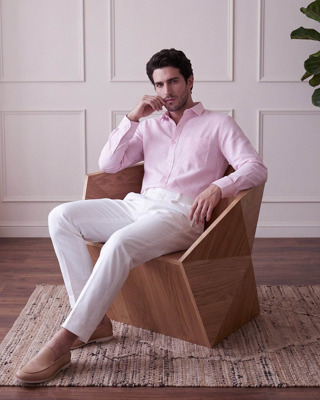 Powder Pink Color 80s Lino Lyocell Shirt For Men - Punekar Cotton