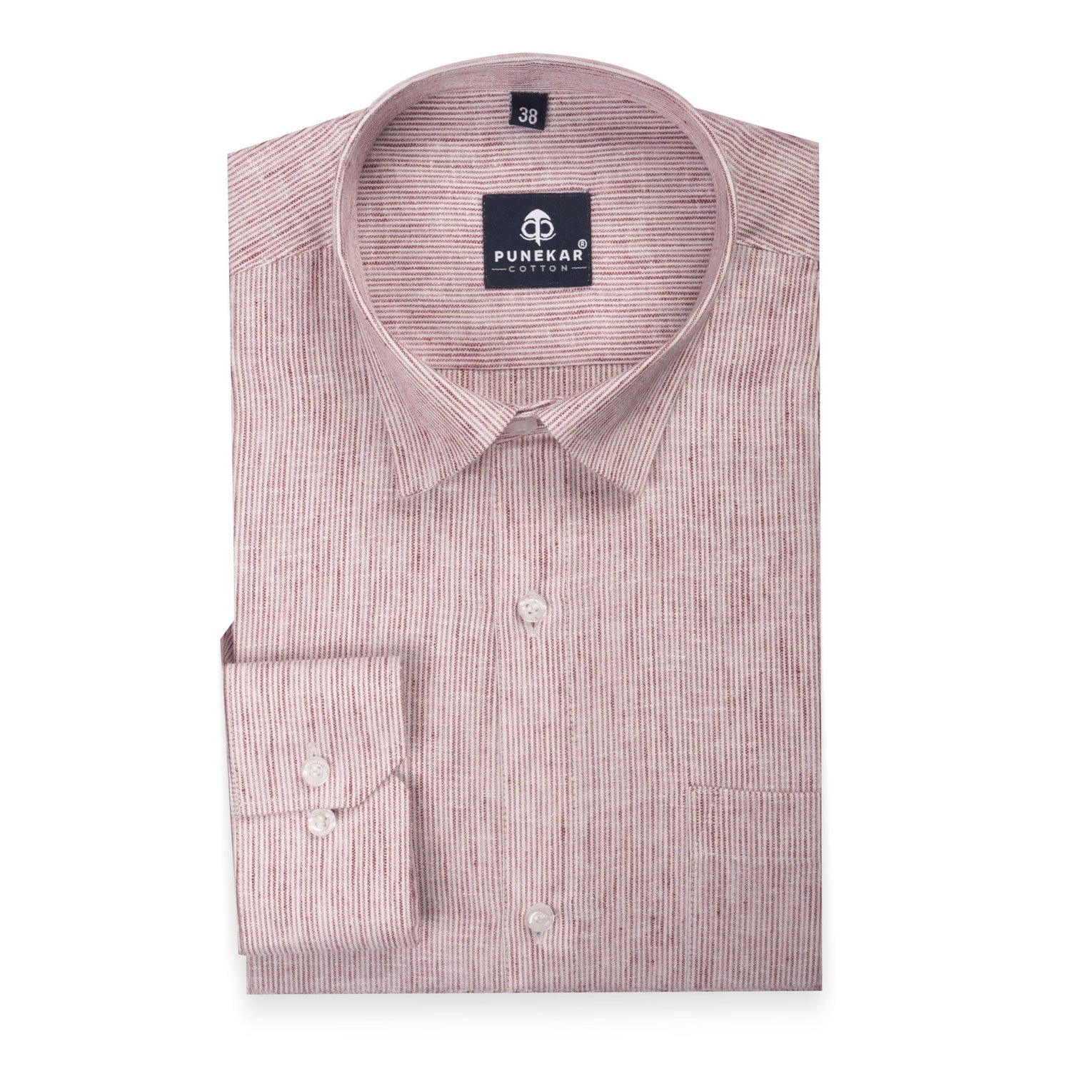 Red Color Hand Woven Cotton Stripe Shirt For Men - Punekar Cotton