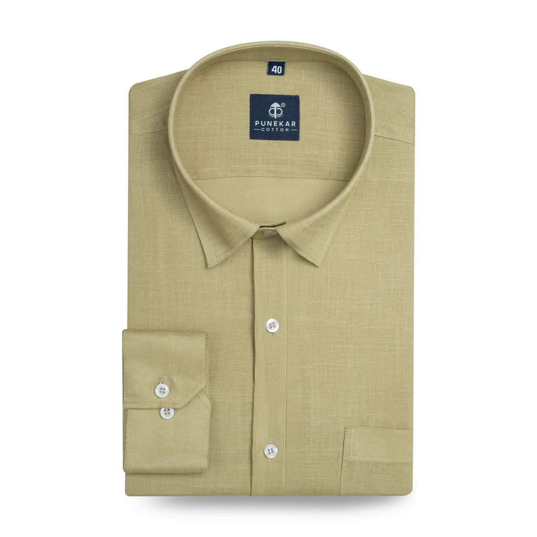 Sand Khaki Color 80s Lino Lyocell Shirt For Men - Punekar Cotton