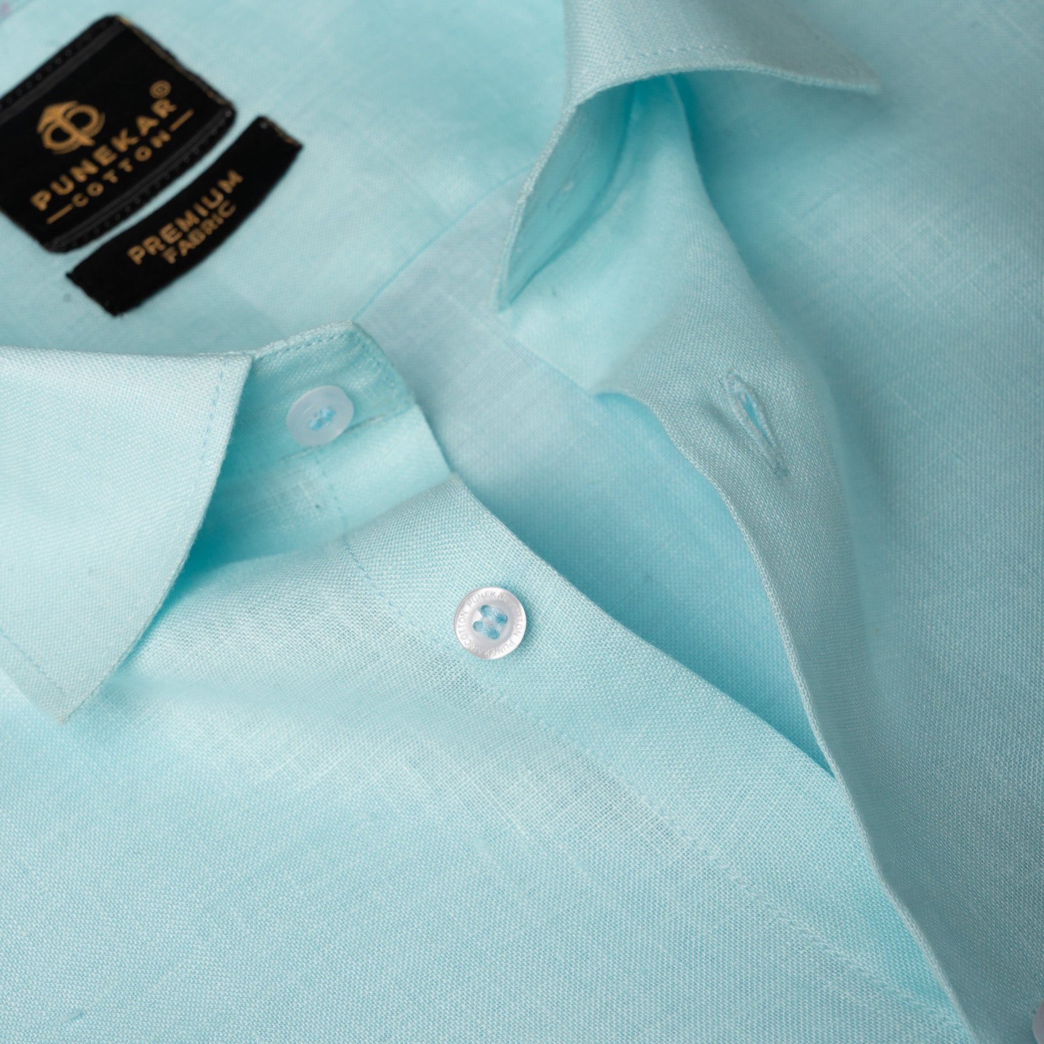 Sky Blue 60Lea Pure Linen Shirt For Men - Punekar Cotton