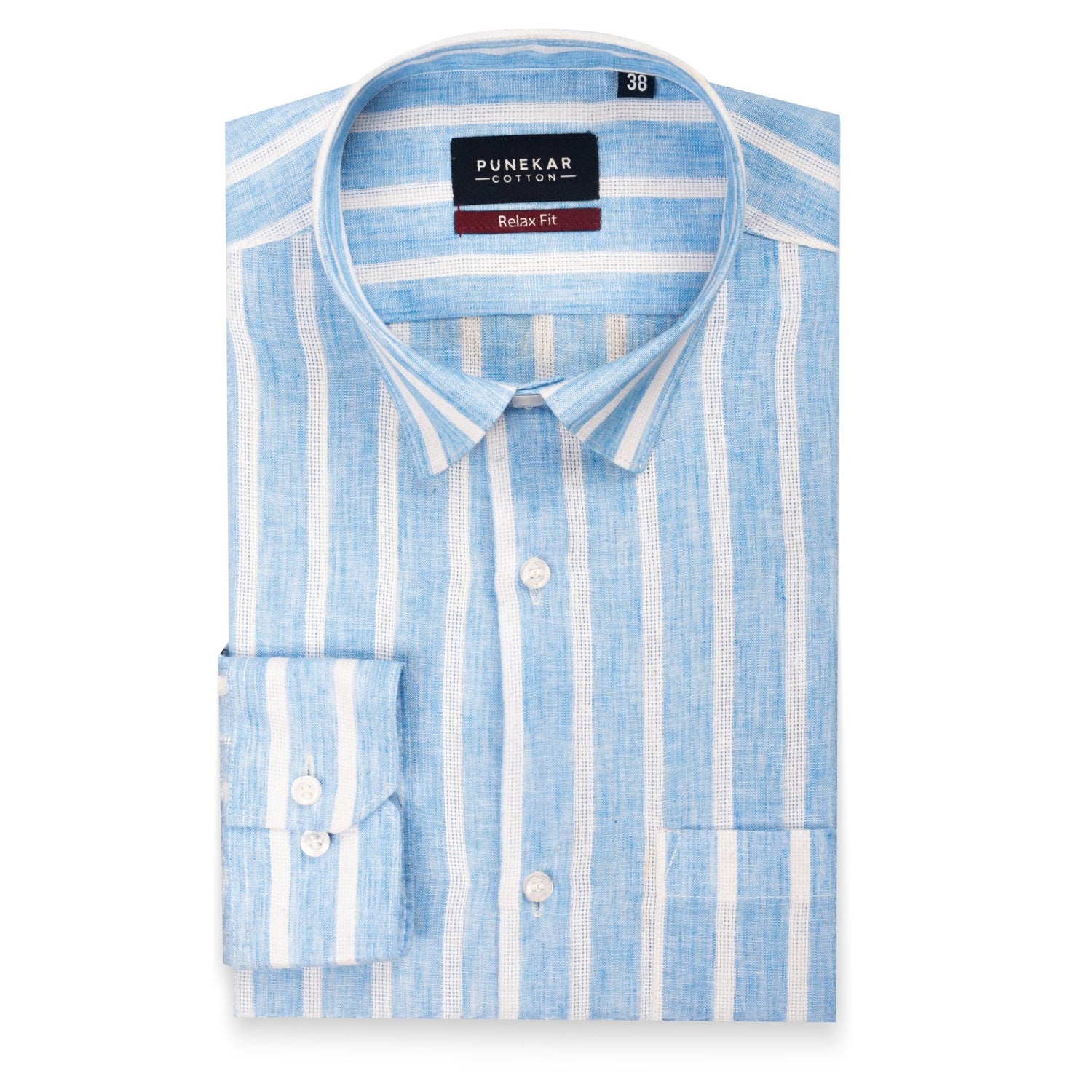Sky Blue Color Bold Stripe Cotton Shirt For Men - Punekar Cotton