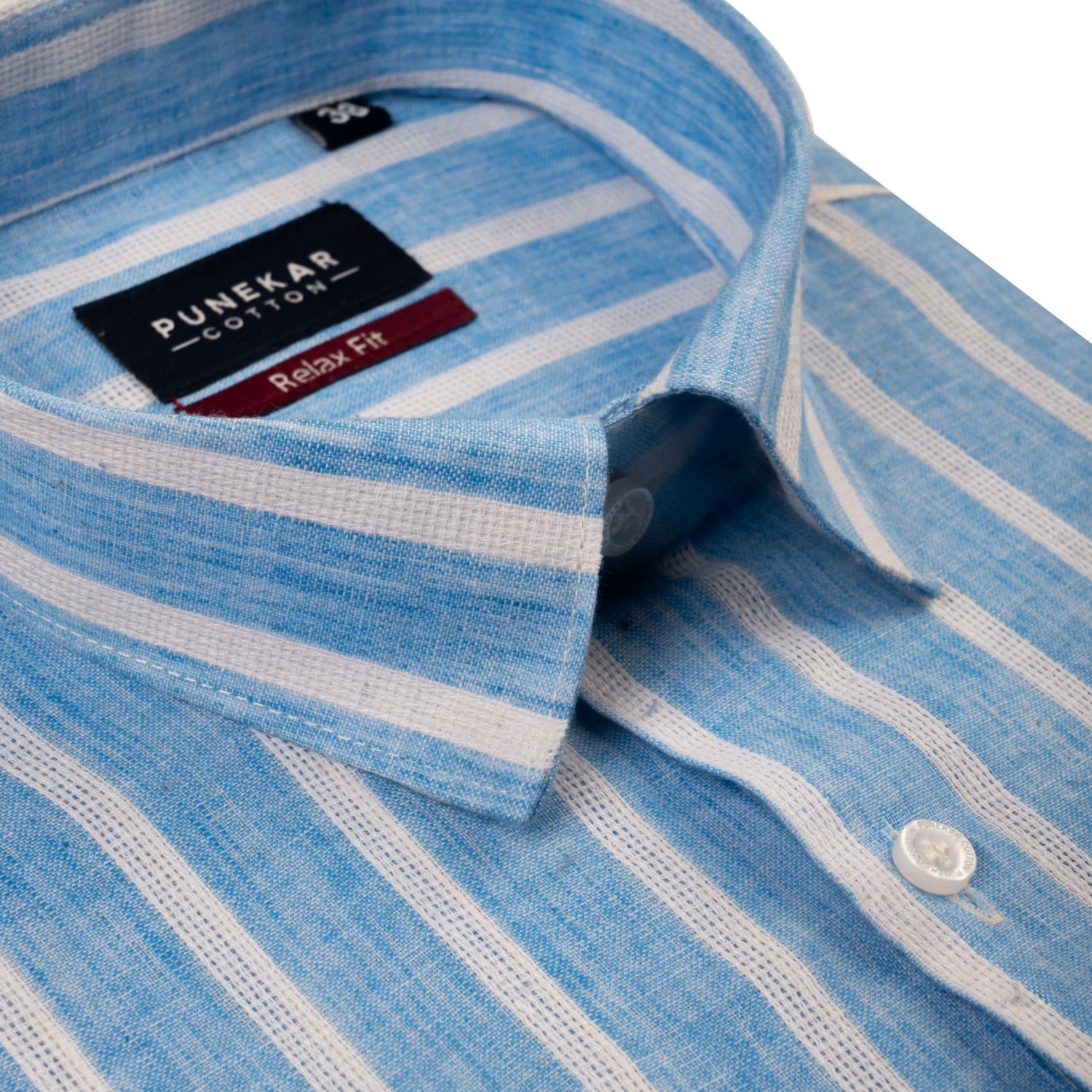 Sky Blue Color Bold Stripe Cotton Shirt For Men - Punekar Cotton