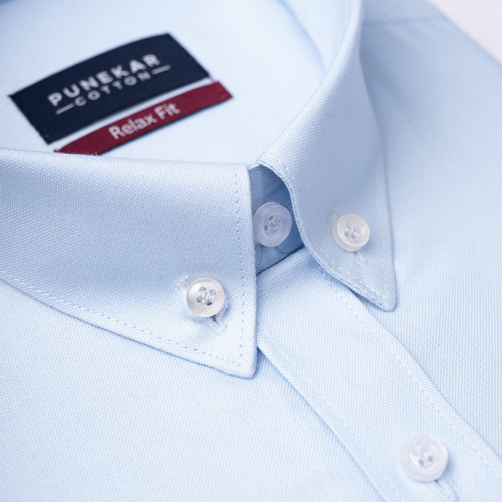 Sky Blue Colour Cotton Oxford Button Down Collar Shirt For Men - Punekar Cotton