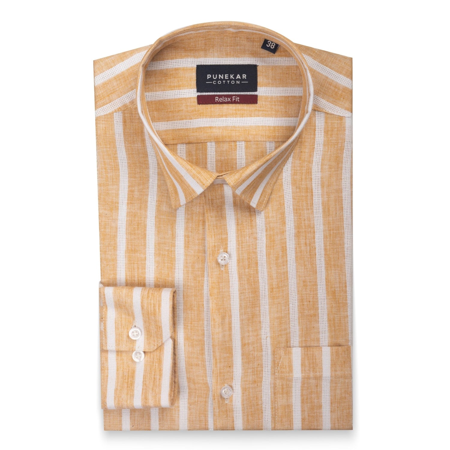 Tan Color Bold Stripe Cotton Shirt For Men - Punekar Cotton