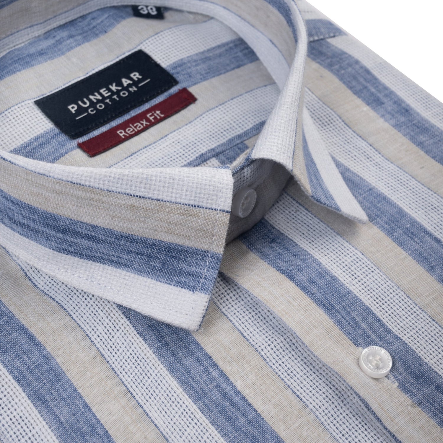 White Blue Color Bold Stripe Cotton Shirt For Men - Punekar Cotton