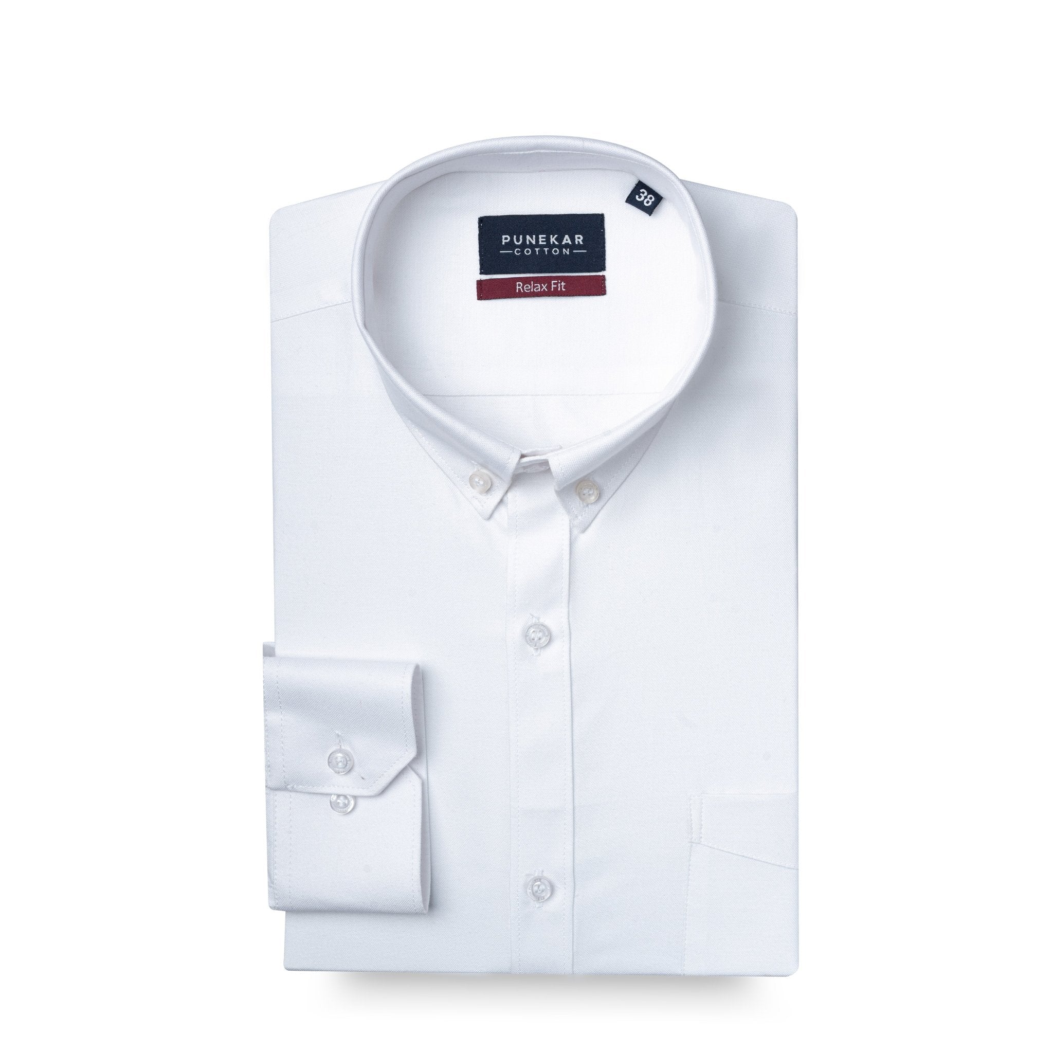 White Colour Cotton Oxford Button Down Collar Shirt For Men - Punekar Cotton