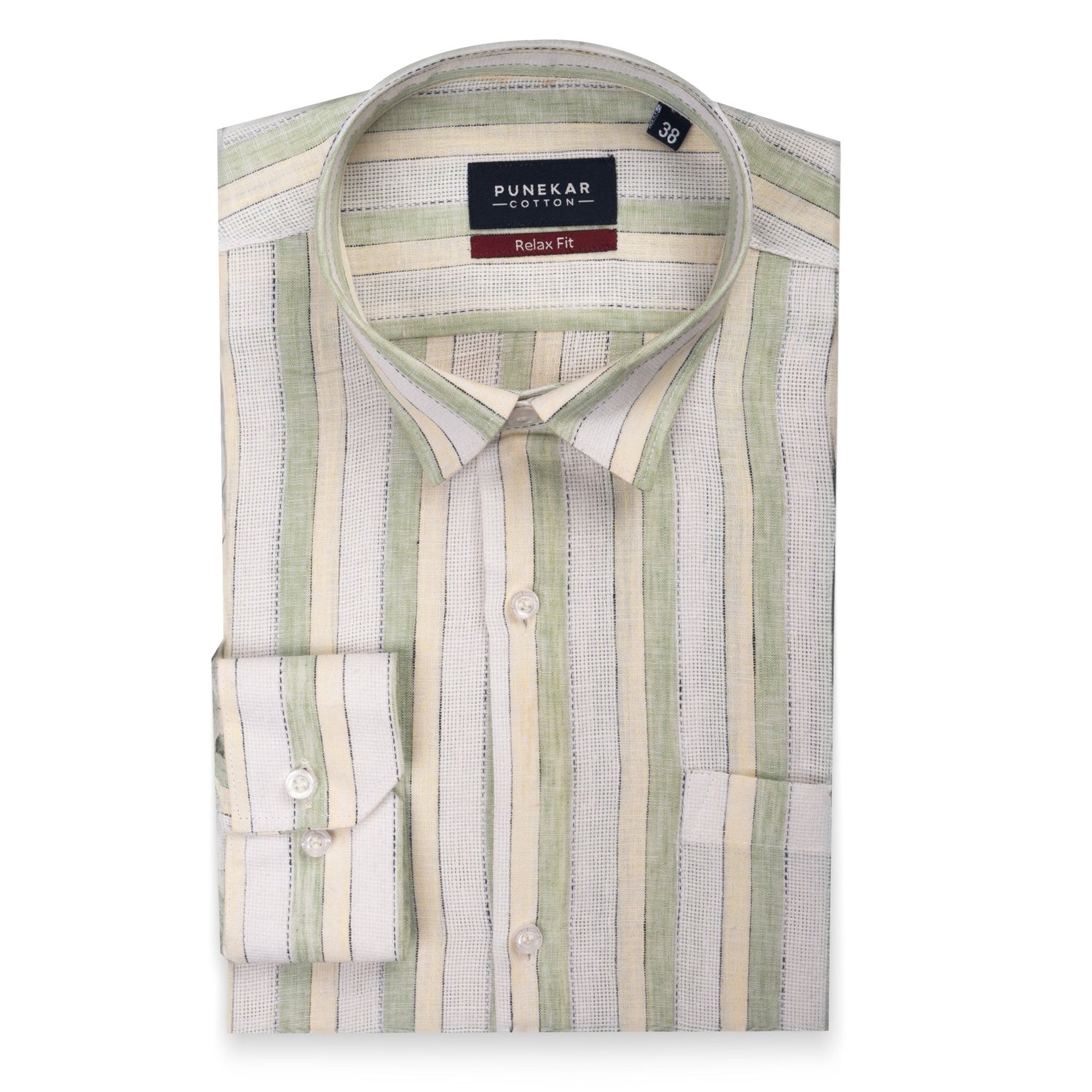 White Green Color Bold Stripe Cotton Shirt For Men - Punekar Cotton