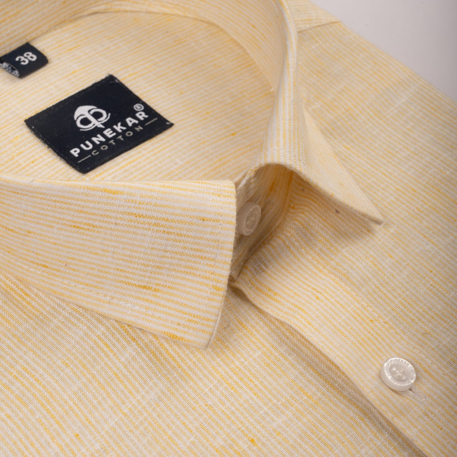 Yellow Color Hand Woven Cotton Stripe Shirt For Men - Punekar Cotton