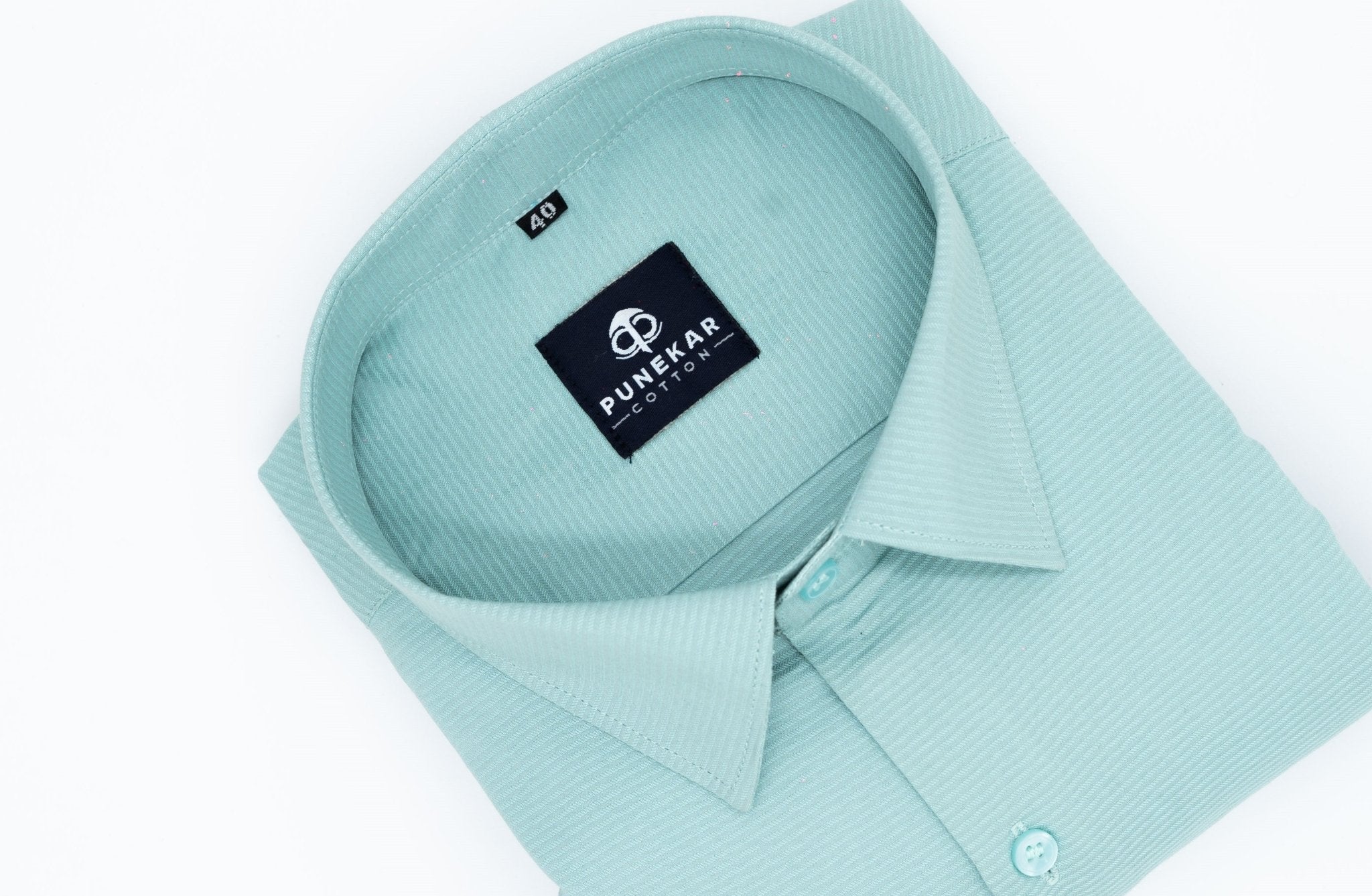 Aqua Green Color Twitter Lining Blende Cotton Shirts For Men - Punekar Cotton