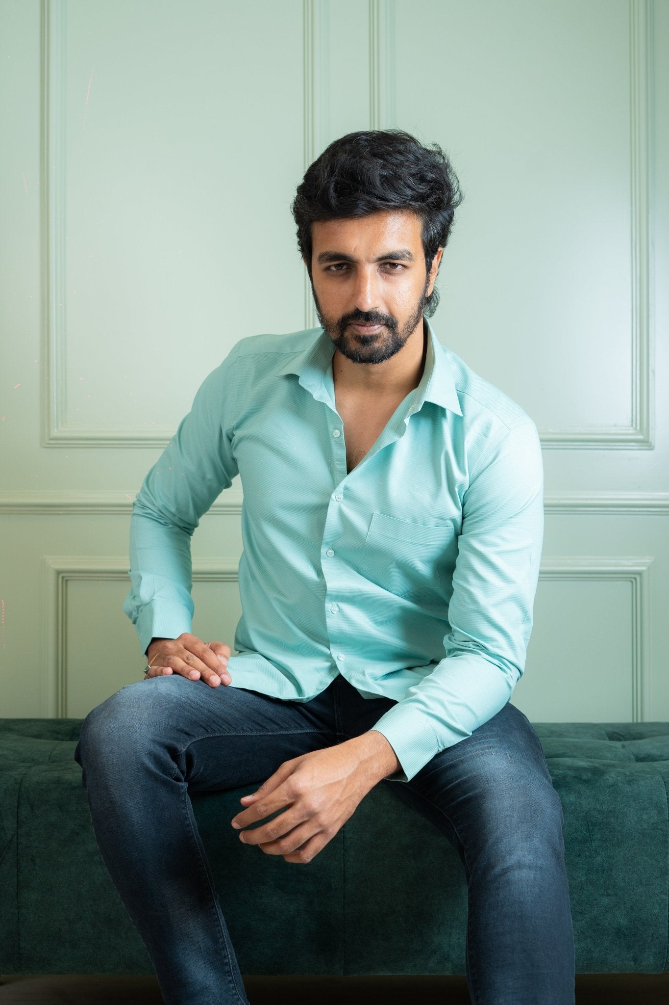 Aqua Green Color Twitter Lining Blende Cotton Shirts For Men - Punekar Cotton