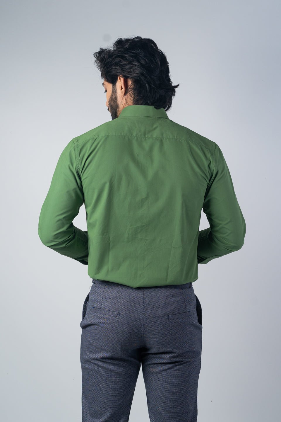 Green Color Lycra Twill Cotton Shirt For Men - Punekar Cotton